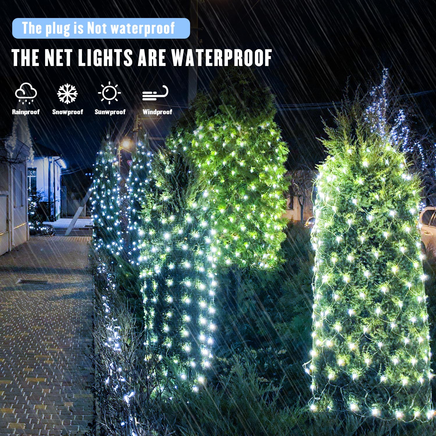 JMEXSUSS 200 LED Net Lights for Outdoor, Waterproof, 8 Modes, 9.8ft x 6.6ft, Cool White, Model EXS-N-0200
