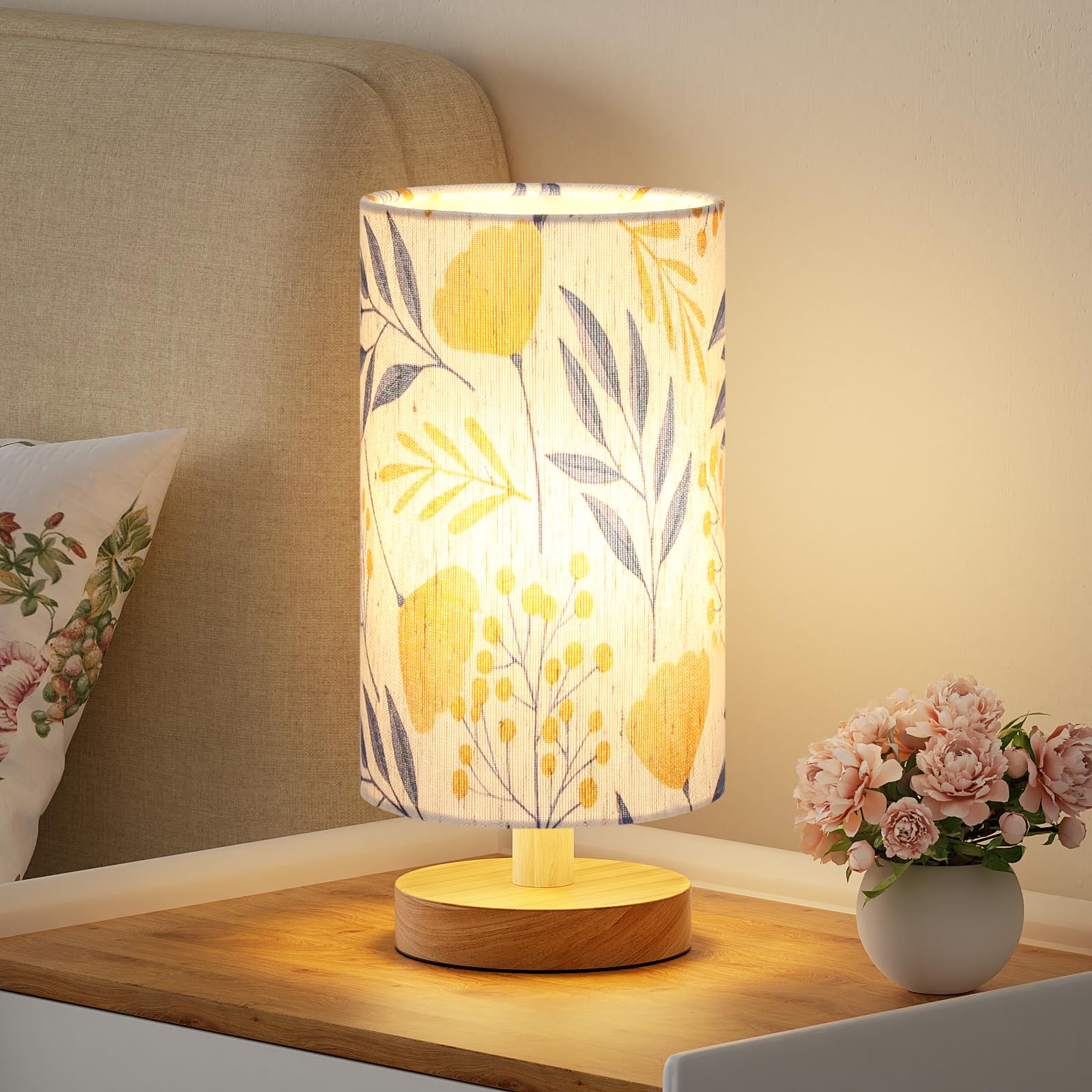 Fenmzee Ginkgo Table Lamp For Bedroom - Inline Control, Small Bedside Lamp With 3000K A15 Led Blub, Easy Assembly (Ginkgo Cream 