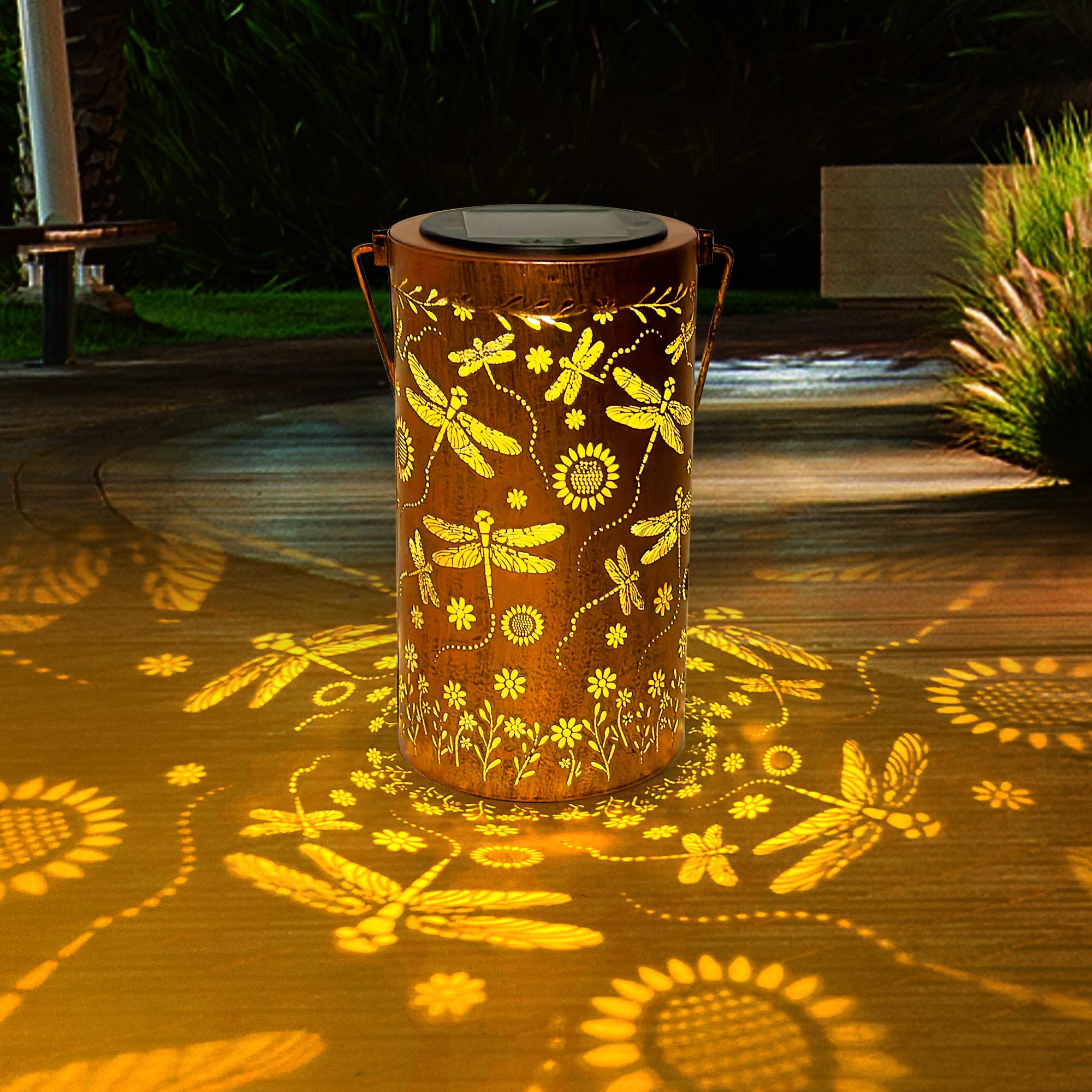 ANYTALK Dragonfly Flower Solar Lanterns Outdoor Waterproof, Birthday Gifts for Women Mom Grandma, Hanging Solar Lights for Yard,