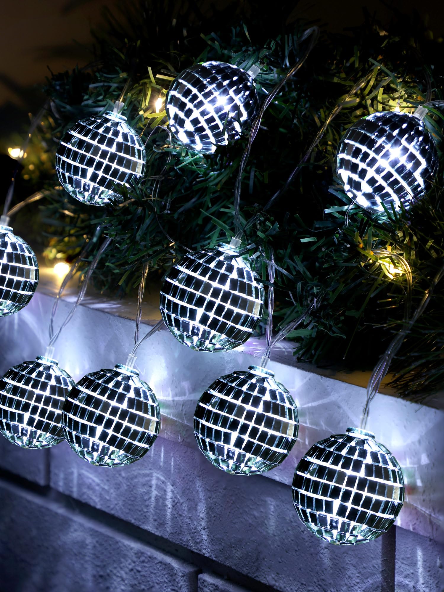 Bbto Led Disco Ball String Light Battery Powered Mirror Balls Ornaments For Outside Backyard Porch 70S 80S Disco Party Supplies(1.57 Inch Black)