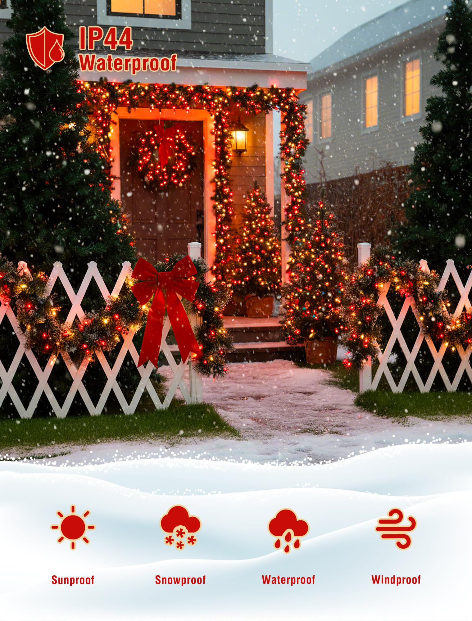 Hopolon Christmas String Lights, 50 Count, 13FT Connectable Mini Lights, Red and Warm White, Waterproof, Incandescent, Model QX-50-1-M