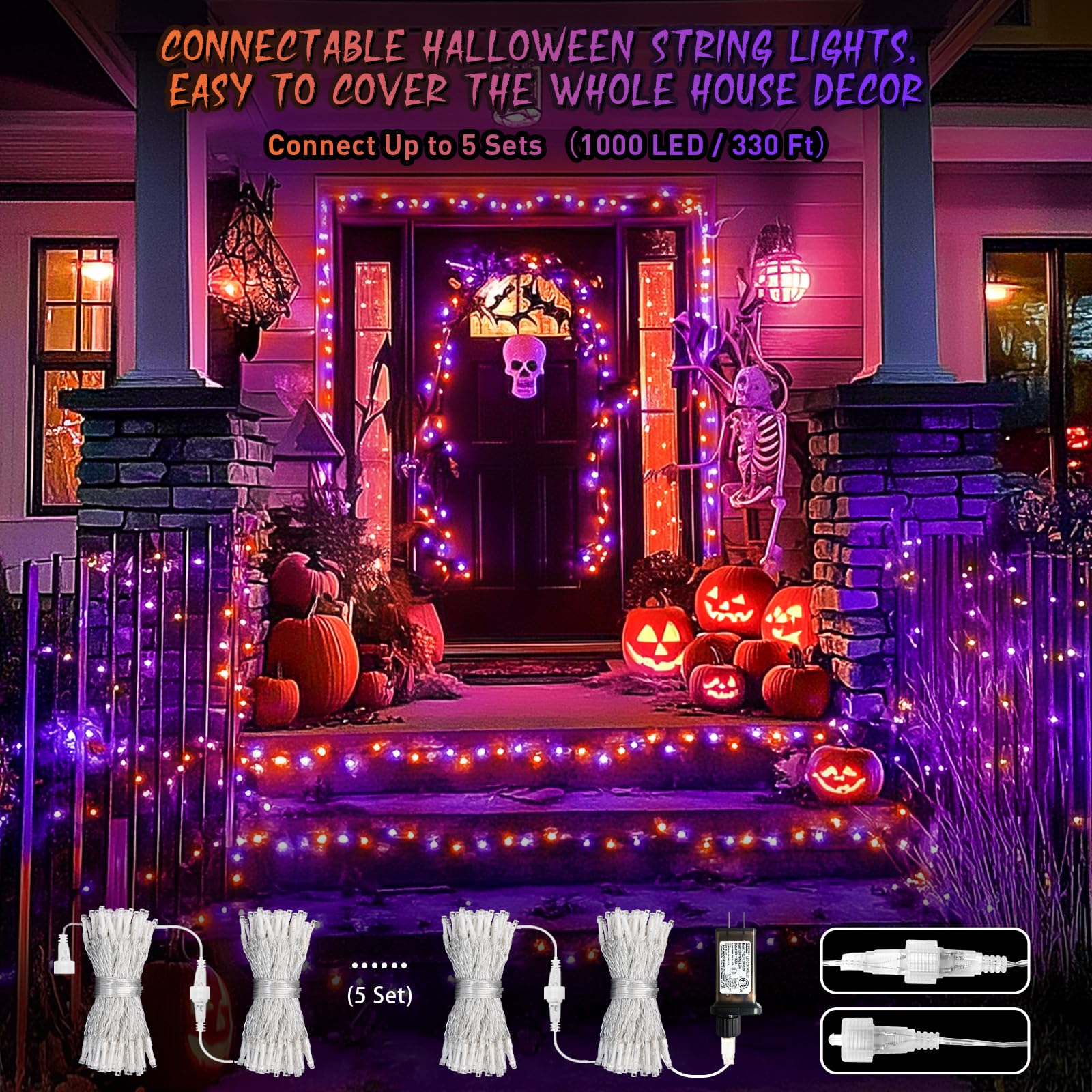 Jmexsuss 200 Led Halloween Lights Outdoor, 66Ft Purple Orange Lights For Halloween Decorations, Halloween String Lights Indoor F