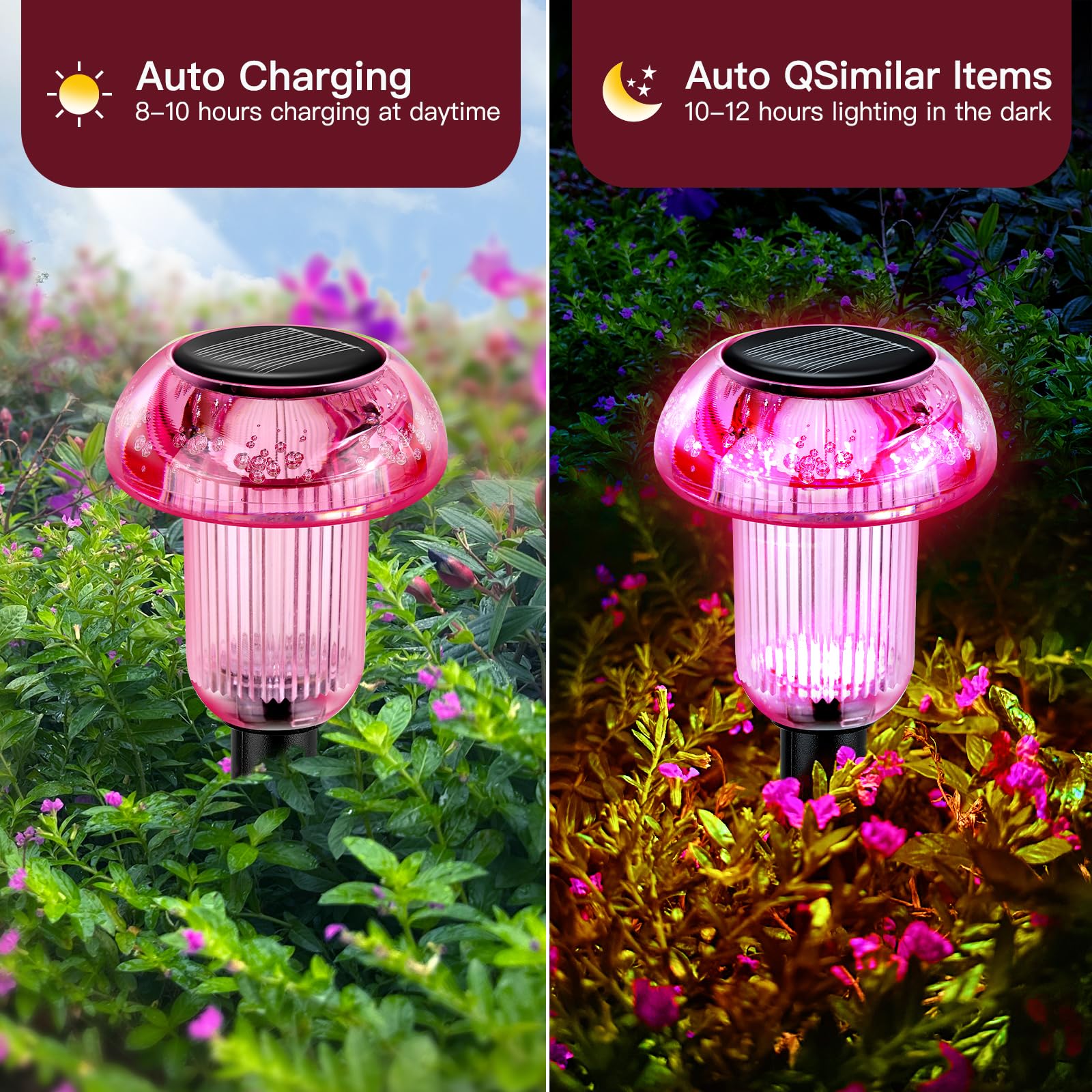 COZY-PAVILION Solar Mushroom Lights - 8-Pack Multi-colored, Waterproof LED Pathway Lights for Garden and Yard Decor