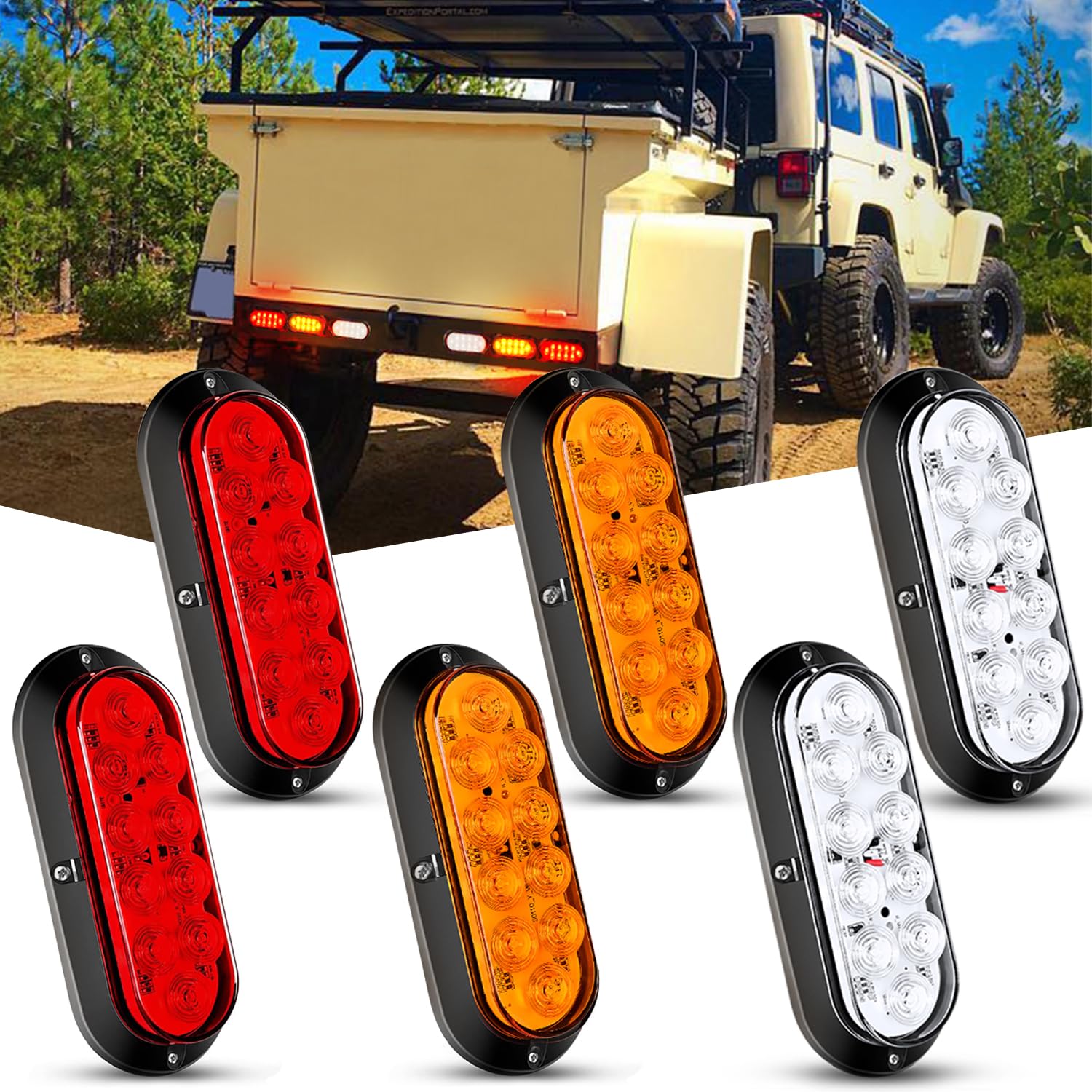 Nilight 6 Inch Oval Red White Amber Led Trailer Tail Light 6Pcs Waterproof Stop Brake Turn Signals Reverse Back Up Surface Mount