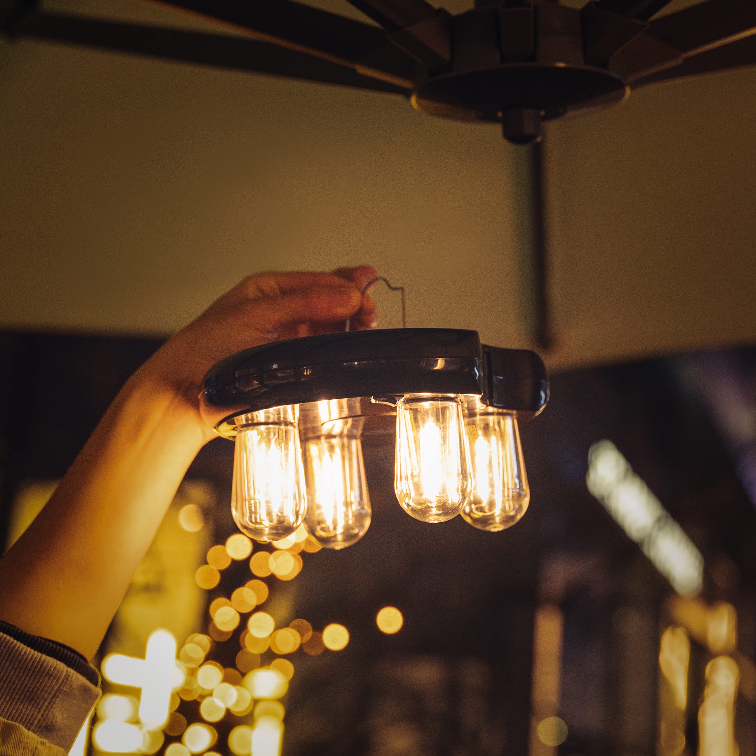 NORA·GIFT Patio Umbrella Light - LED Edison Bulbs, Cordless, Brown, 1 Pack, Model NRGT20214001, Ideal for Garden, Patio, BBQ, Camping