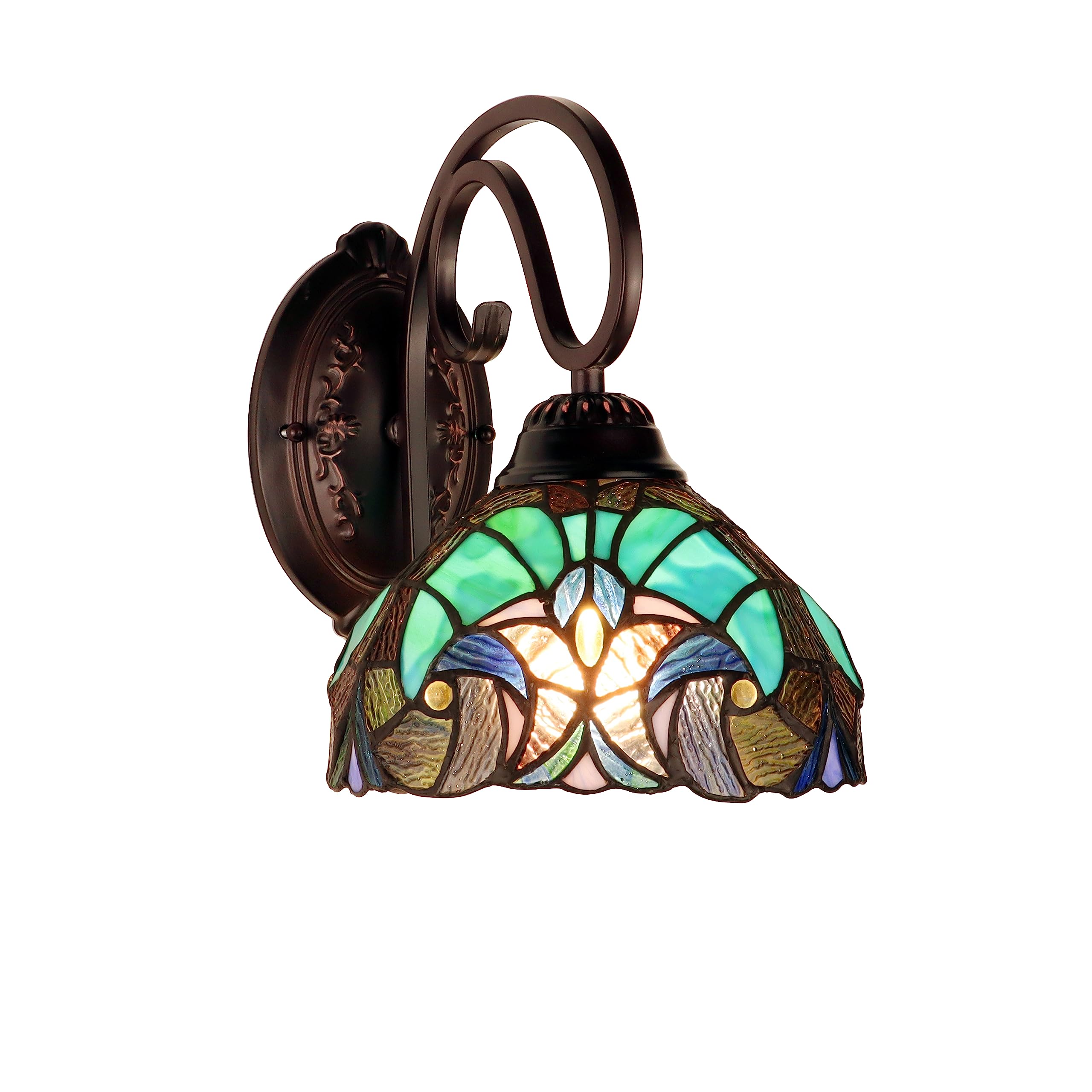 Chloe Lighting Victorian-Style Wall Sconce, Antique Dark Bronze Finish, Stained Glass Shade, Model CH18780VG08-WS1