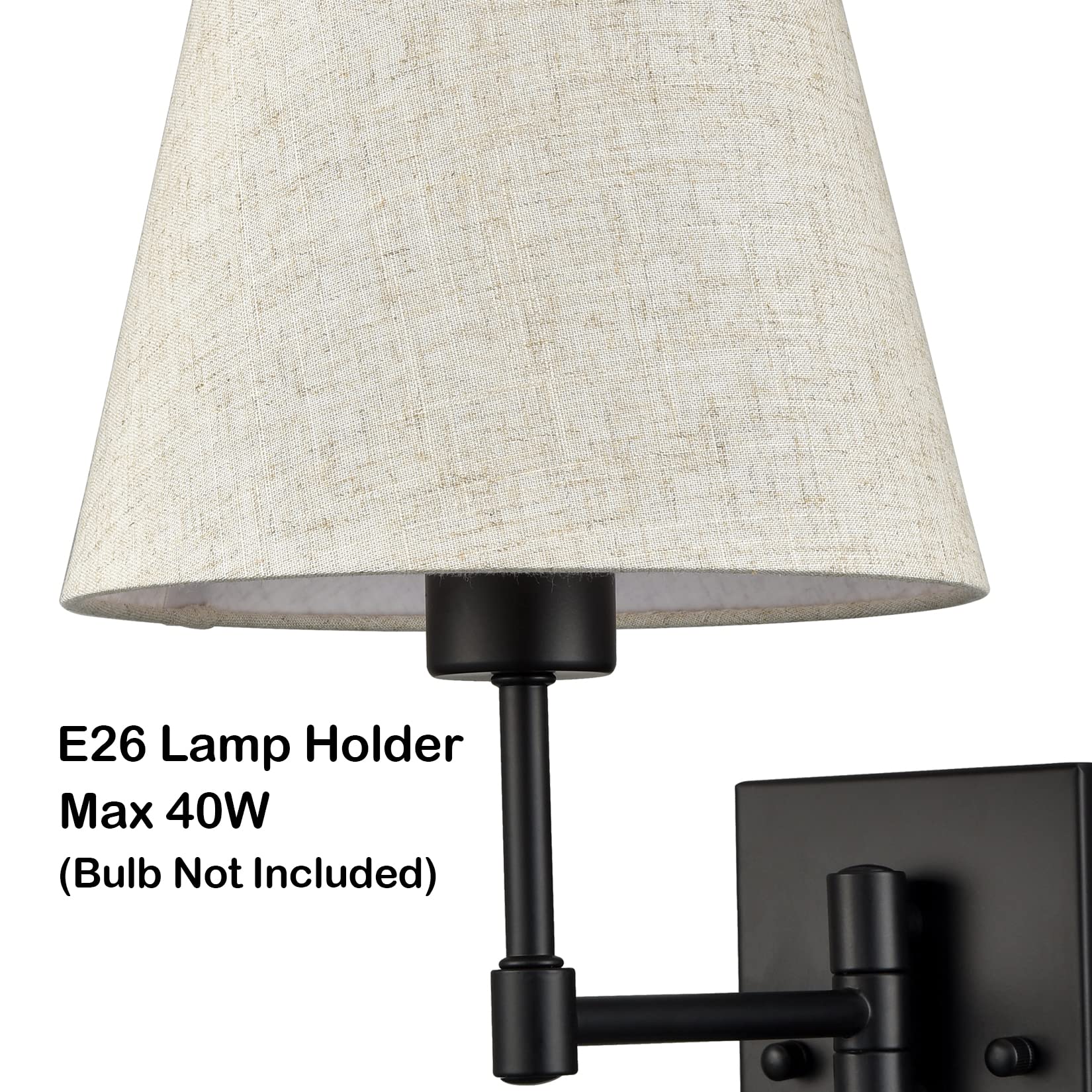 SAMTEEN Modern Black Swing Arm Wall Sconce Light Set of Two, Plug-in Metal Lamps for Bedroom, Foyer, Living Room - Model T3073BU-BK2-C-2