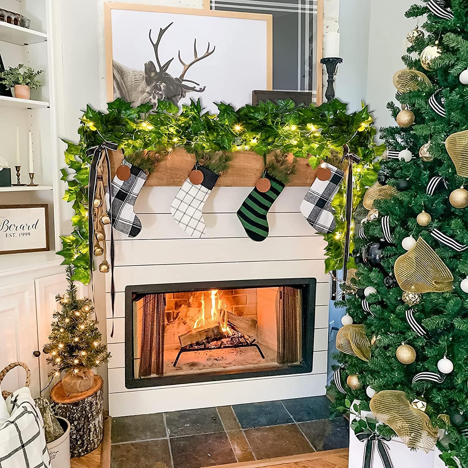 Nwlight 33 Ft Green Ivy Fairy Lights Battery Operated, 8 Flashing Model Waterproof 100 Leds Battery Powered Artifical Leaves Vine String Light For Garland Bedroom Wedding Party Holiday Patio Decor