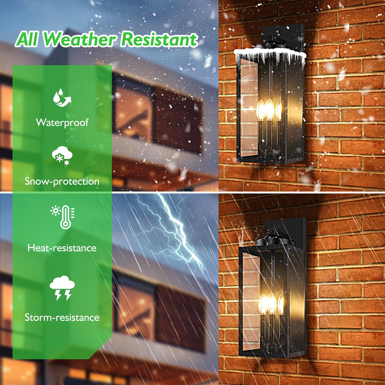 BesLowe 19.6” Outdoor Wall Light Fixture, 3-Light Waterproof Lantern, Black Metal Sconce for Porch, Model B07057P
