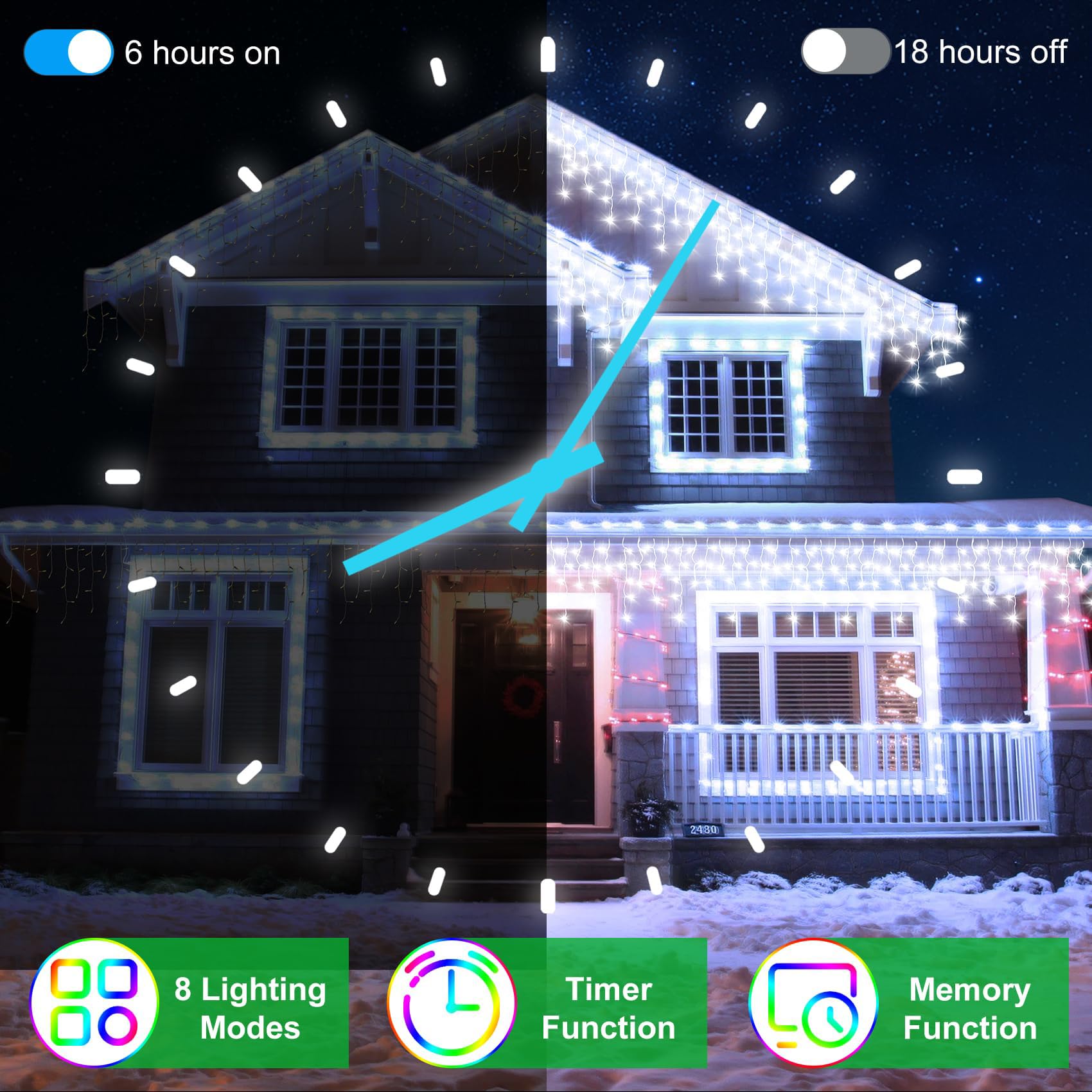 WUXYIYANG 1296 LED Outdoor Christmas Lights, 288 Drops, 131FT, Cool White, Waterproof, 8 Modes & Timer, Model WX-1296L