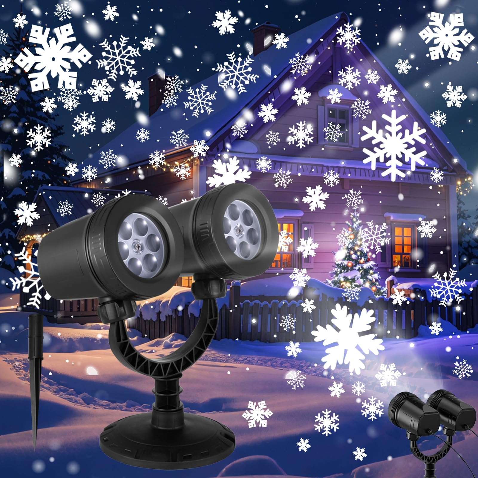 Christmas Snowflake Projector Lights Outdoor, Double Head Brighter Dynamic Led Waterproof Light, Christmas Decorations Projector