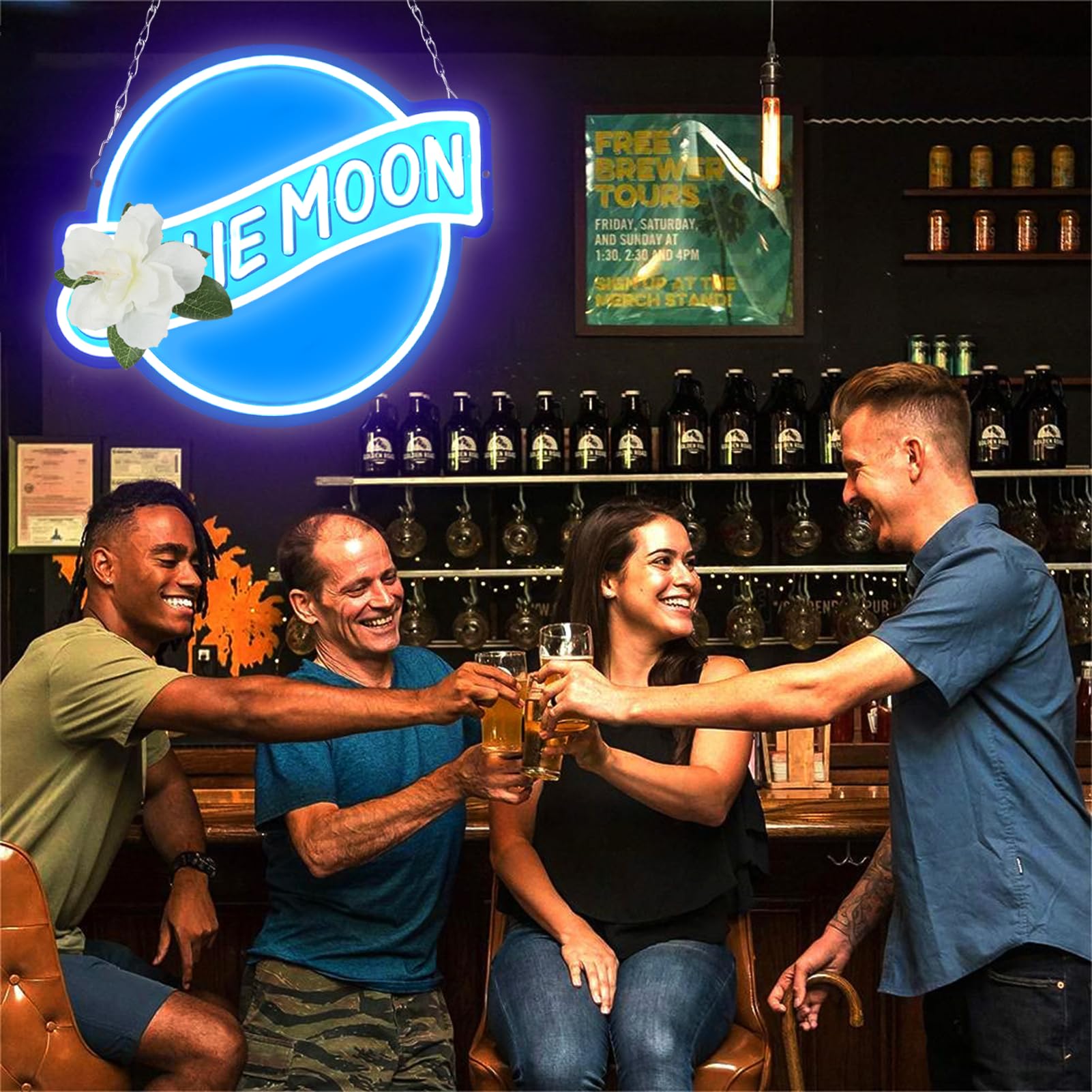 Jfllamp Blue Moon Neon Signs For Wall Decor Neon Lights For Bedroom Led Signs Suitable For Man Cave Bar Pub Restaurant Christmas Birthday Party Gift 5V Usb Power  14 * 12.2 Inch(Azure+White)