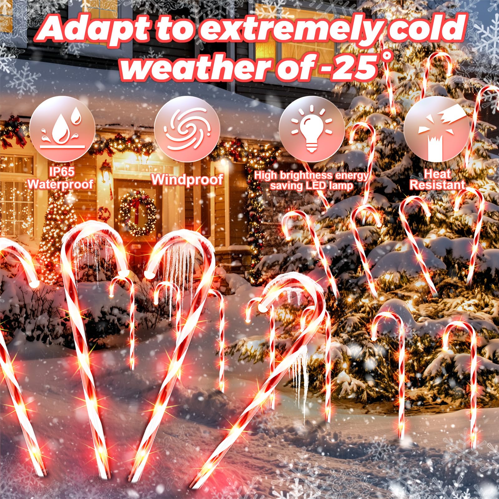 Solar Christmas Lights Outdoor Decorations: 12 Pack Candy Cane Light Waterproof For Yard Pathway Street Decor - New Year Gardeni