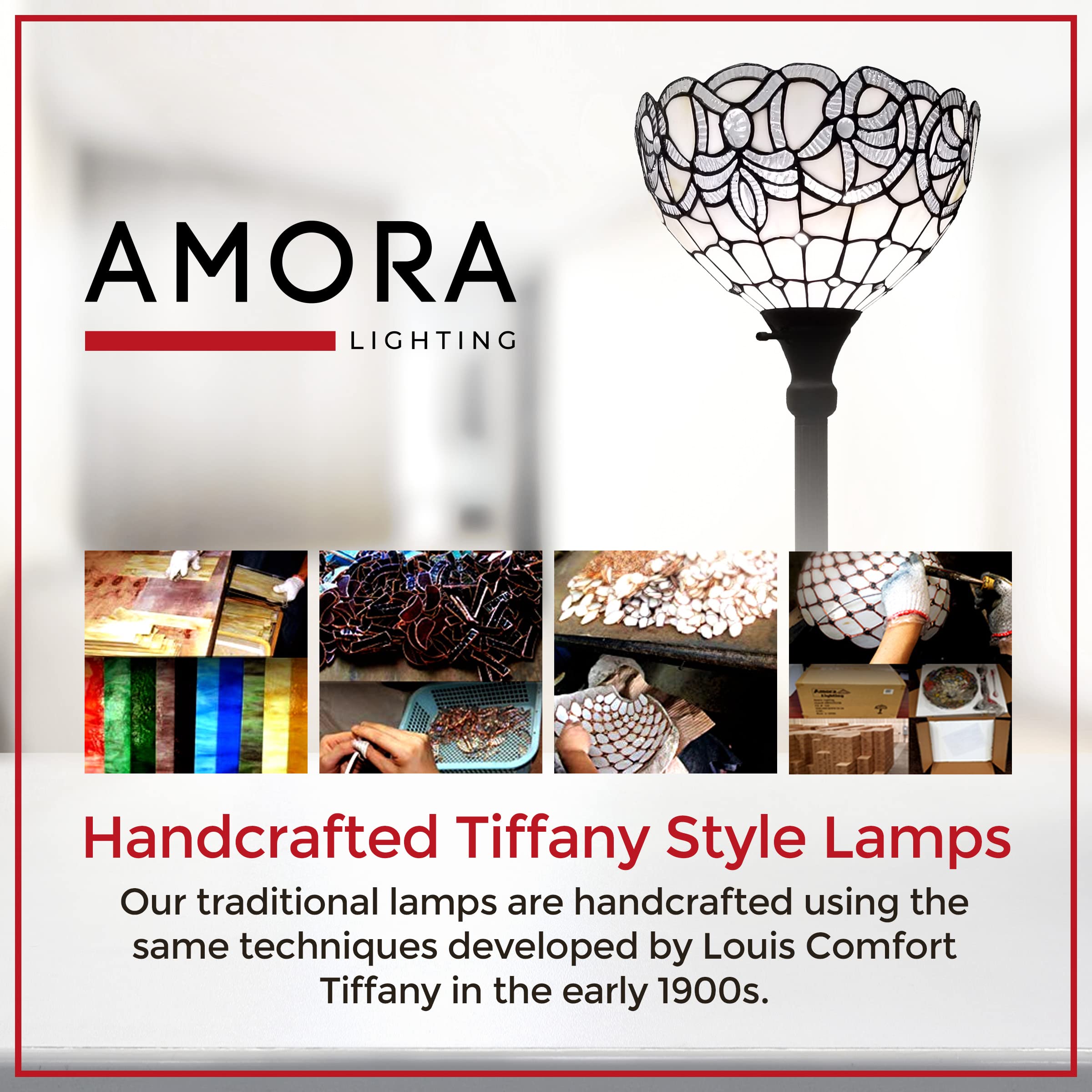 Amora Tiffany Floor Lamp Torchiere - Vintage Standing Light Floor Lamp - 72  Peacock Floor Stained Glass Lamp - Tiffany Floor Lamps For Living Room