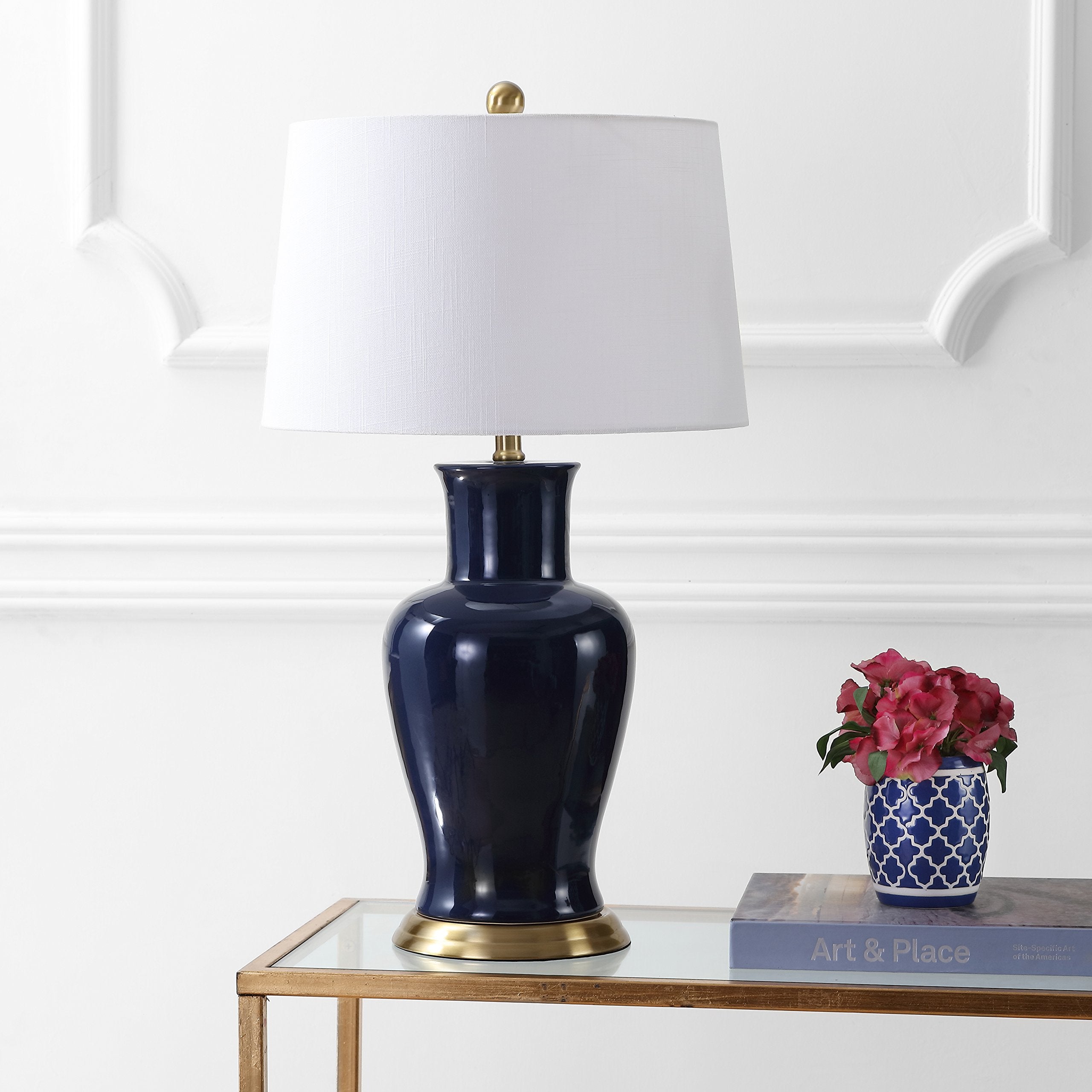 JONATHAN Y Ceramic LED Table Lamp 29in Traditional Transitional Navy Model JYL4026B for Bedroom Living Room Office