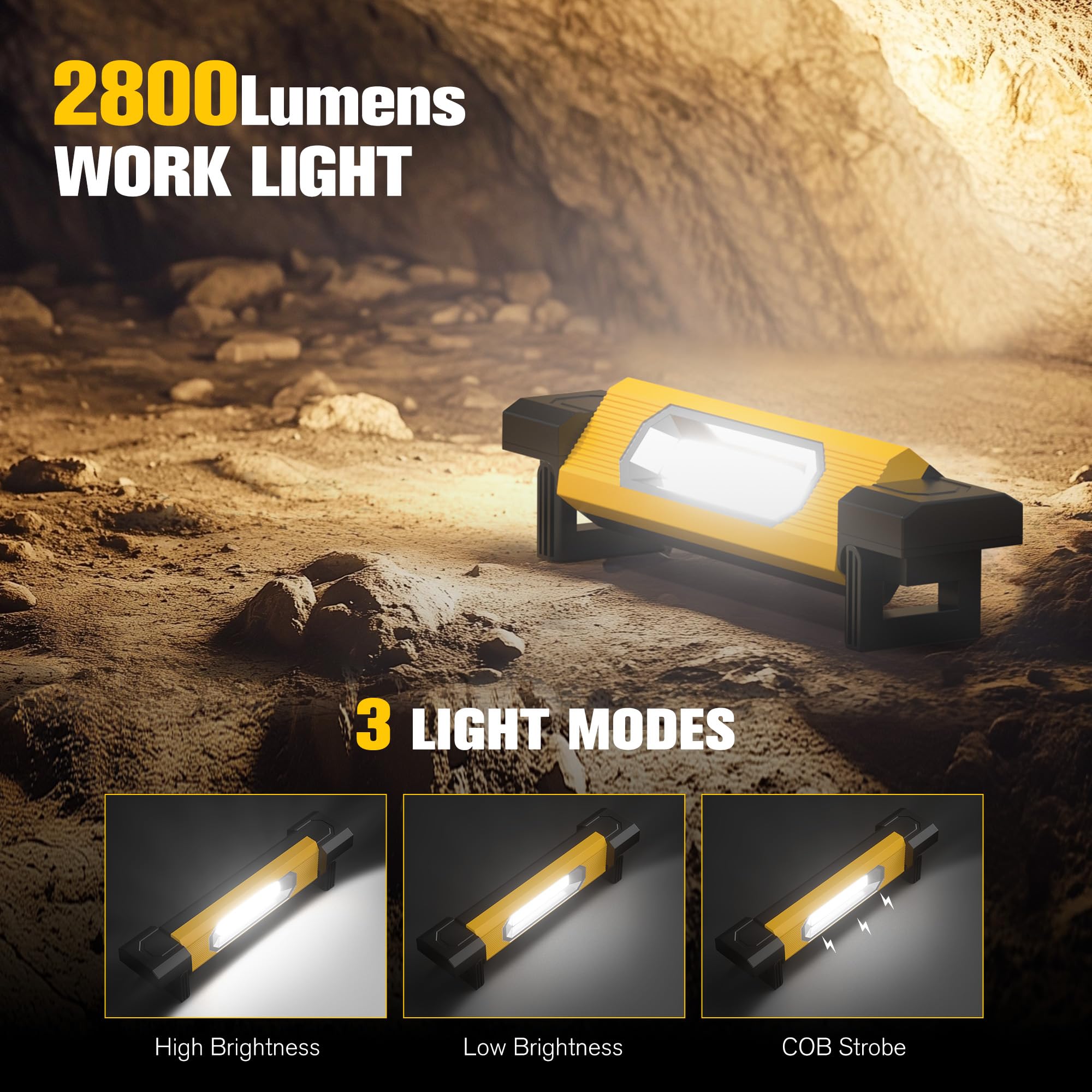 Yzoni 2800Lm Led Work Light, Underhood Work Light With 4400Mah Rechargeable & Magnetic Base, 360Rotating Portable Handheld Mecha