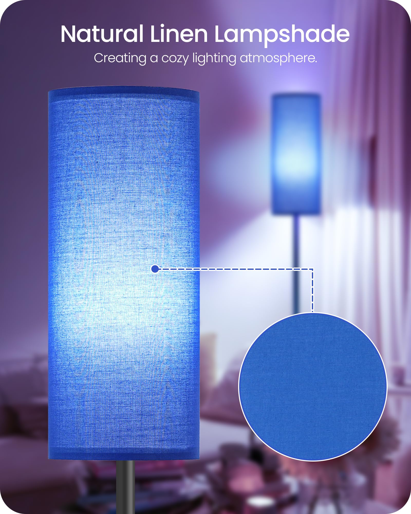 Dimmable Blue Floor Lamp For Living Room With Remote And Foot Switch, Corner Floor Lamp For Bedroom, 66'' Standing Tall Lamp, 10