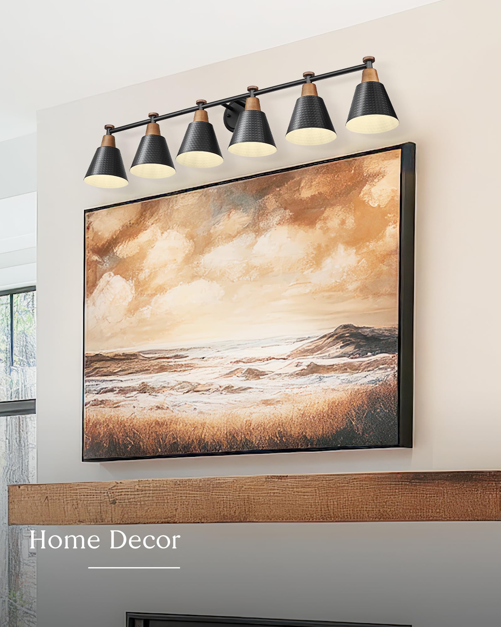 Femila Black Vanity Light, 6 Light Bathroom Vanity Light, Vintage Bathroom Light Fixtures Over Mirror, E26 Base, 4Fg59B-6W Bk