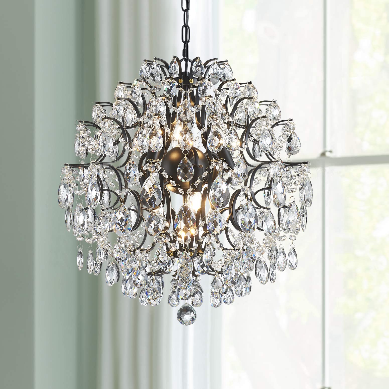 Bestier Modern Pendant Black Chandelier Crystal Raindrop Lighting Ceiling Light Fixture Lamp for Dining Room Bathroom Bedroom Li