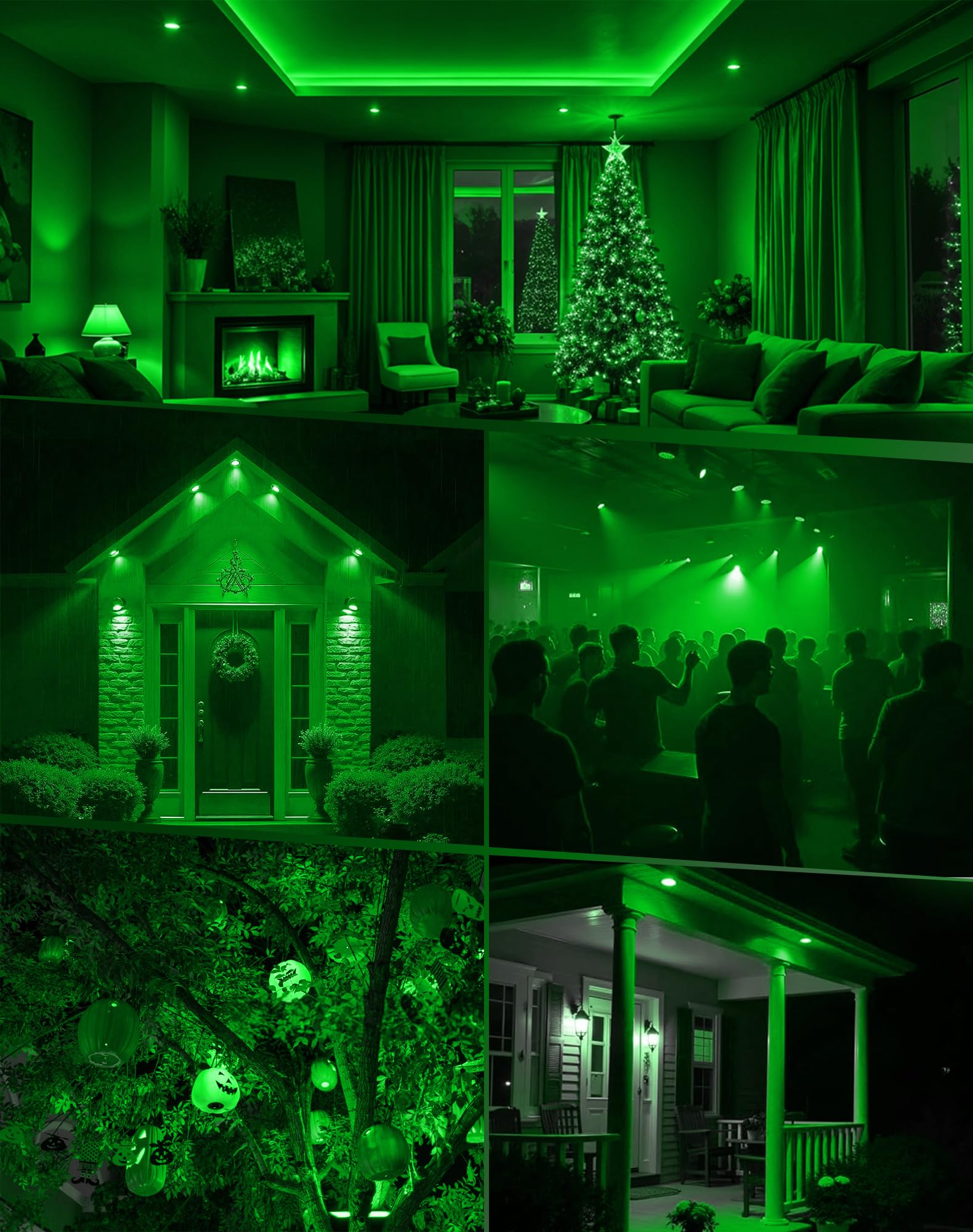 GOHDLAMP 6-Pack MR16 Green LED Bulbs, 5W 50W Halogen GU5.3 Base, 12V, 38° Beam for Garden & Eco Lighting