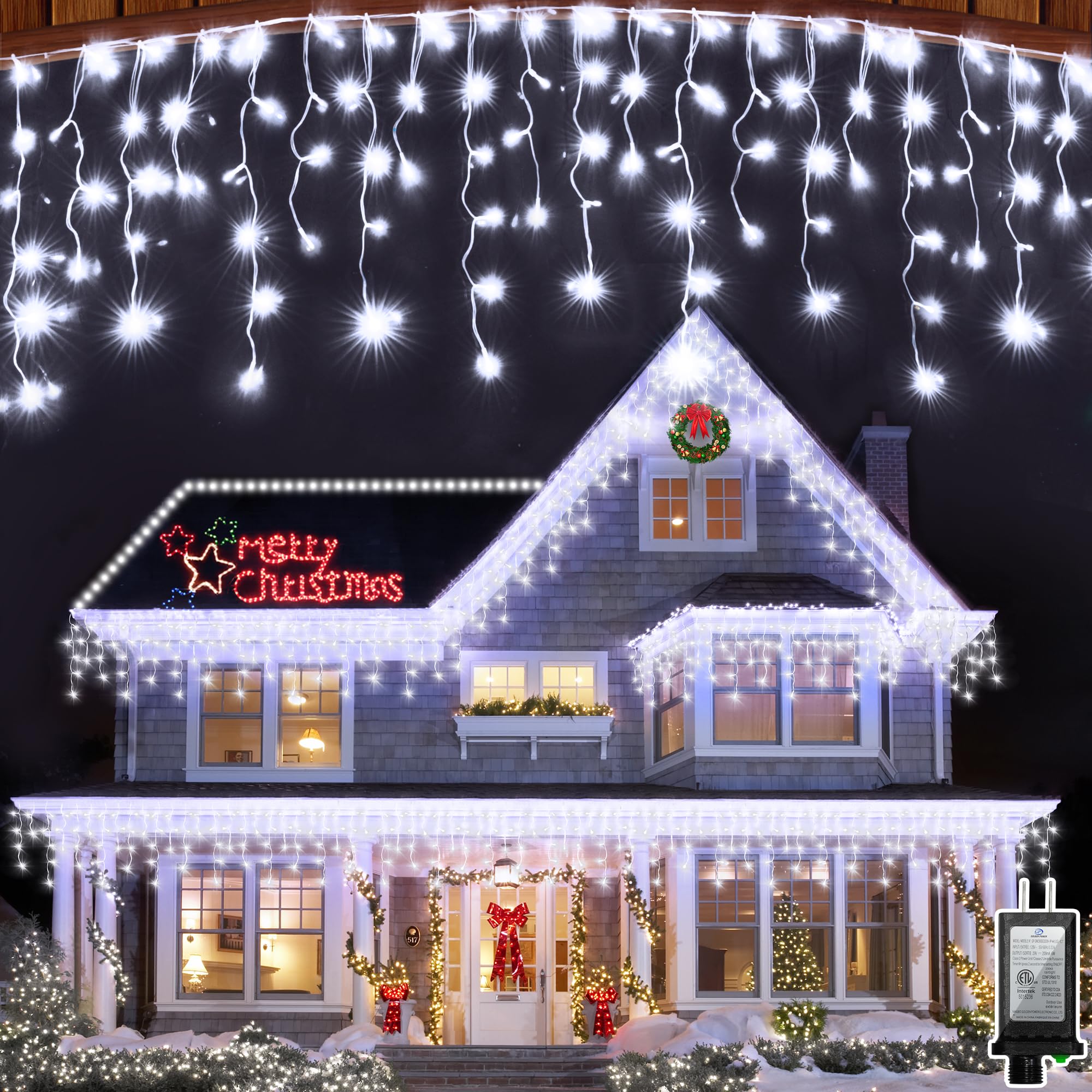 WUXYIYANG 82FT 792 LED Outdoor Hanging Christmas Lights, 176 Drops, 8 Modes, Timer, Cool White, Waterproof, Model WX-792L
