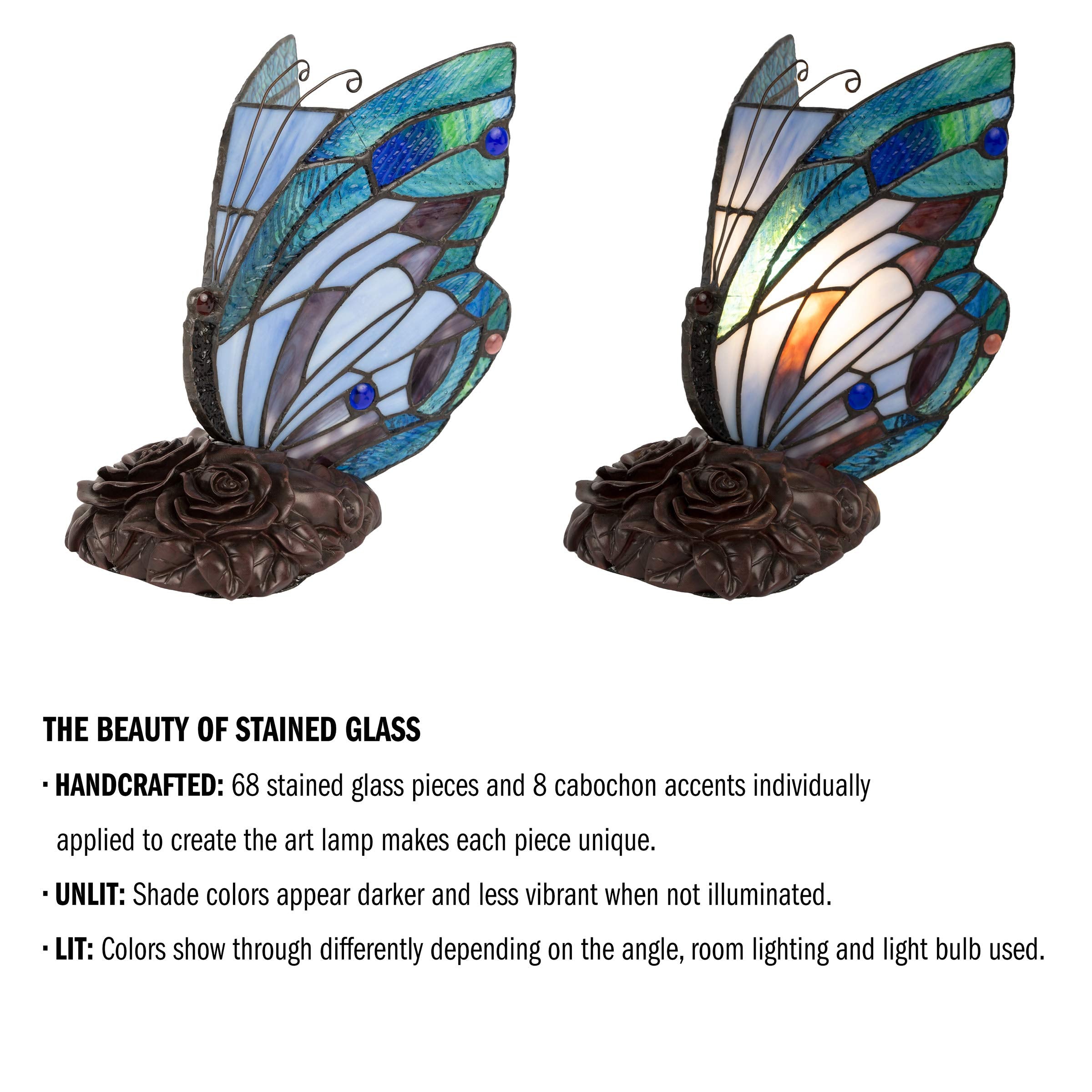 Lavish Home Tiffany Style Butterfly Lamp - Stained Glass, 8"x6"x9", Multicolor, Model 72-TIFF-2, LED Bulb Included, Vintage Decor