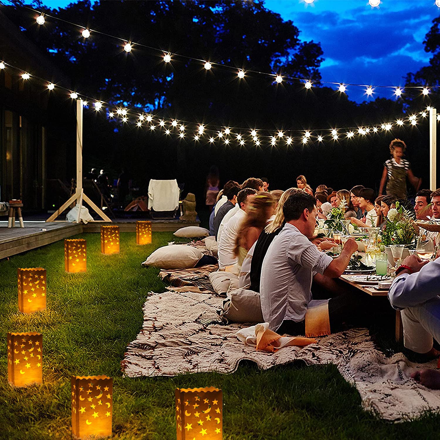 Stmarry 50 Pcs White Luminary Candle Bags Special Lantern Luminary Bag With Stars Moon Durable And Reusable Fire-Retardant Mater