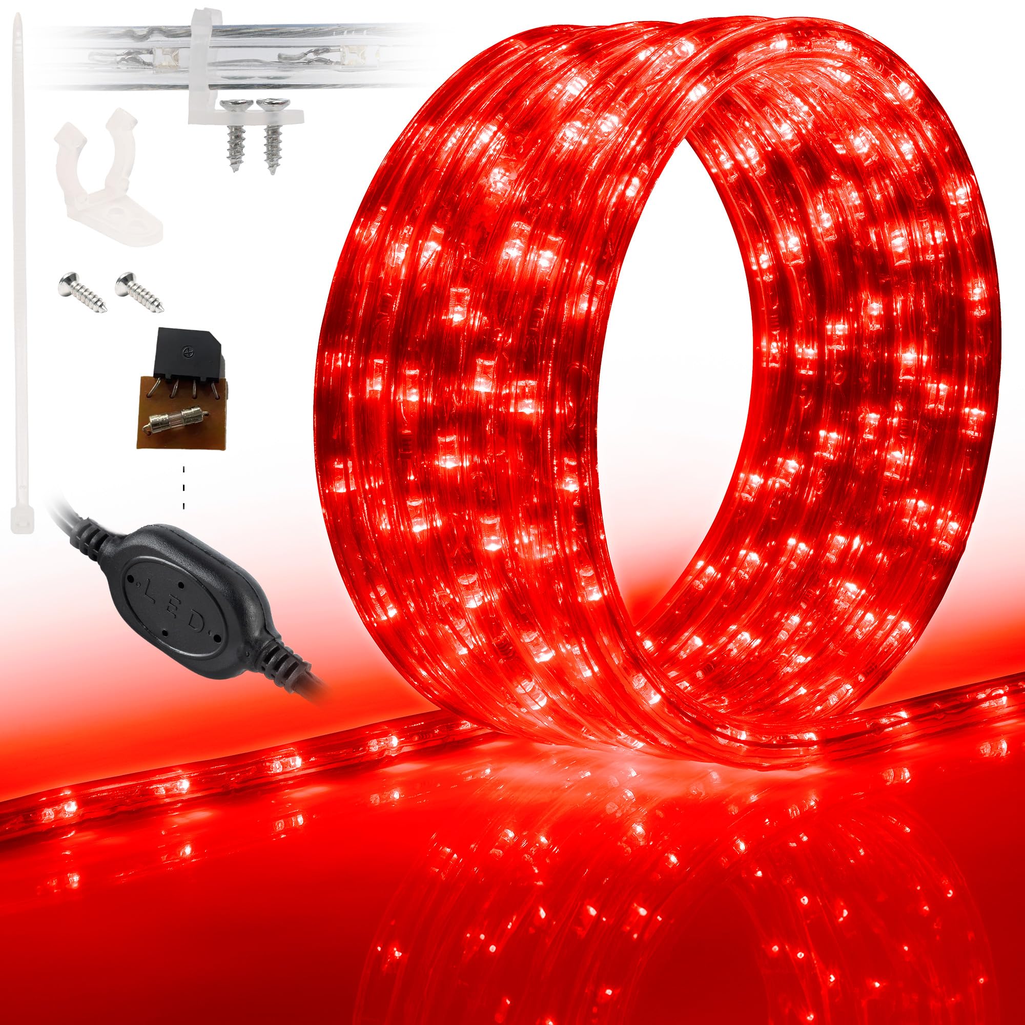 WYZworks 1116LEDs, 100ft LED Outside Rope Lights, Waterproof Permanent Outdoor ETL Certified Connectable Clear Tube, Christmas Palm Tree Holiday Decorative Landscape Patio Accent Lighting - Red