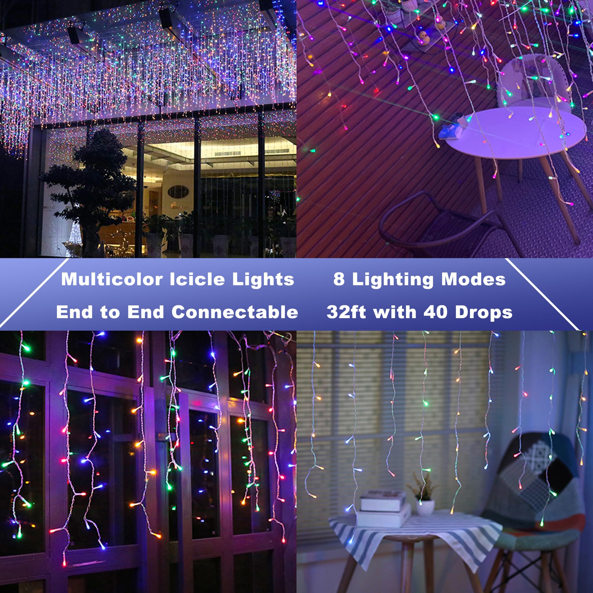 Lomotech Christmas Icicle Lights - 32Ft Waterproof Multicolor Connectable with Timer, Model SSL0200-I-24V