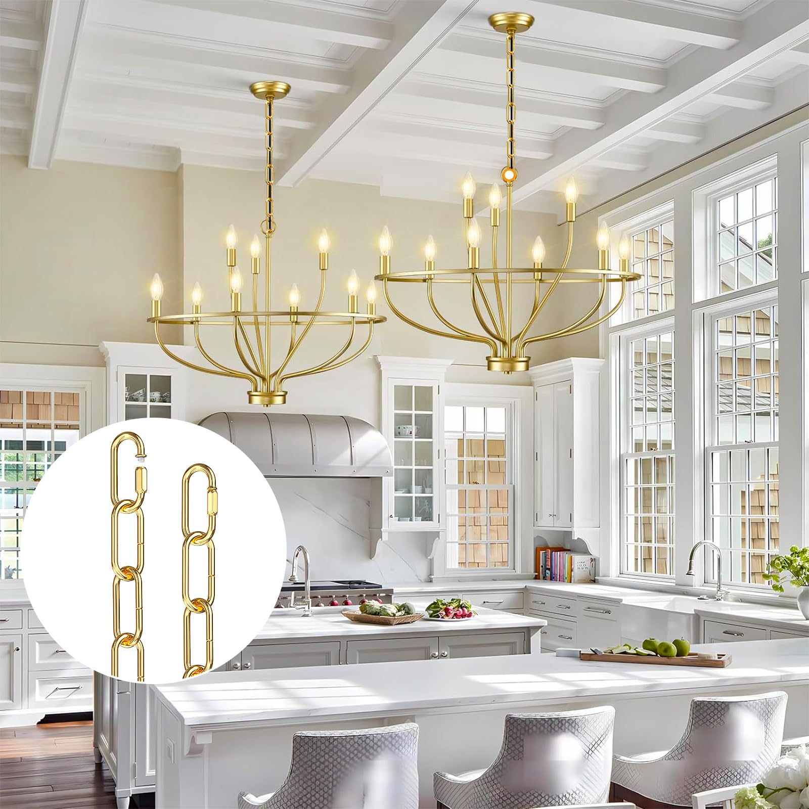 Garini Gold Pendant Chandelier Chain Extension, 6 Feet, Adjustable, Iron, Maximum Load 66 Pounds, 1 Pack, Model 4A-1V79-E4VM