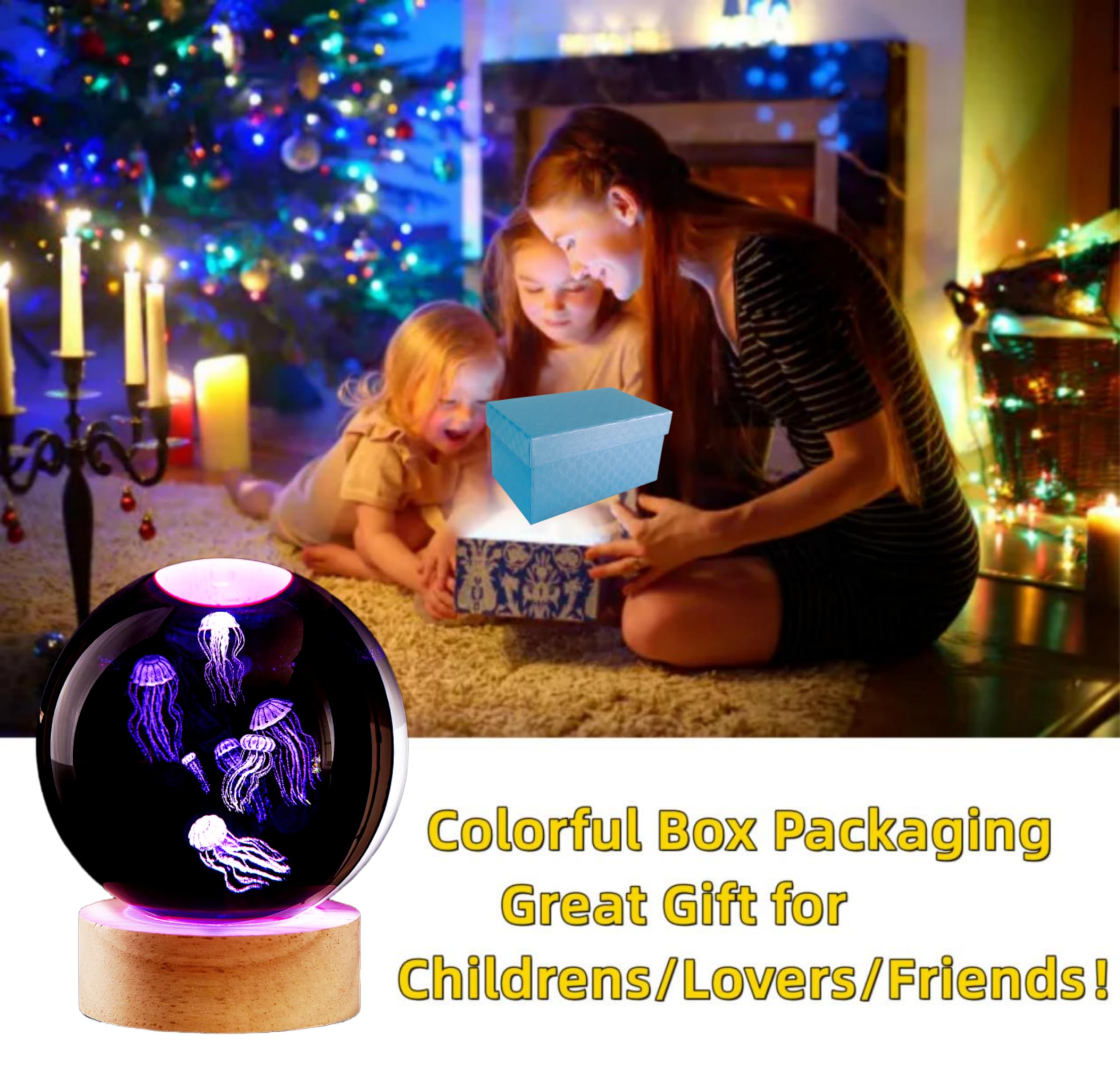 3D Jellyfish Crystal Ball Lamp,Lifelike Led Jellyfish Night Light,16 Colors Changing Light,Dimmable Remote Control,Desk Lamp (Je