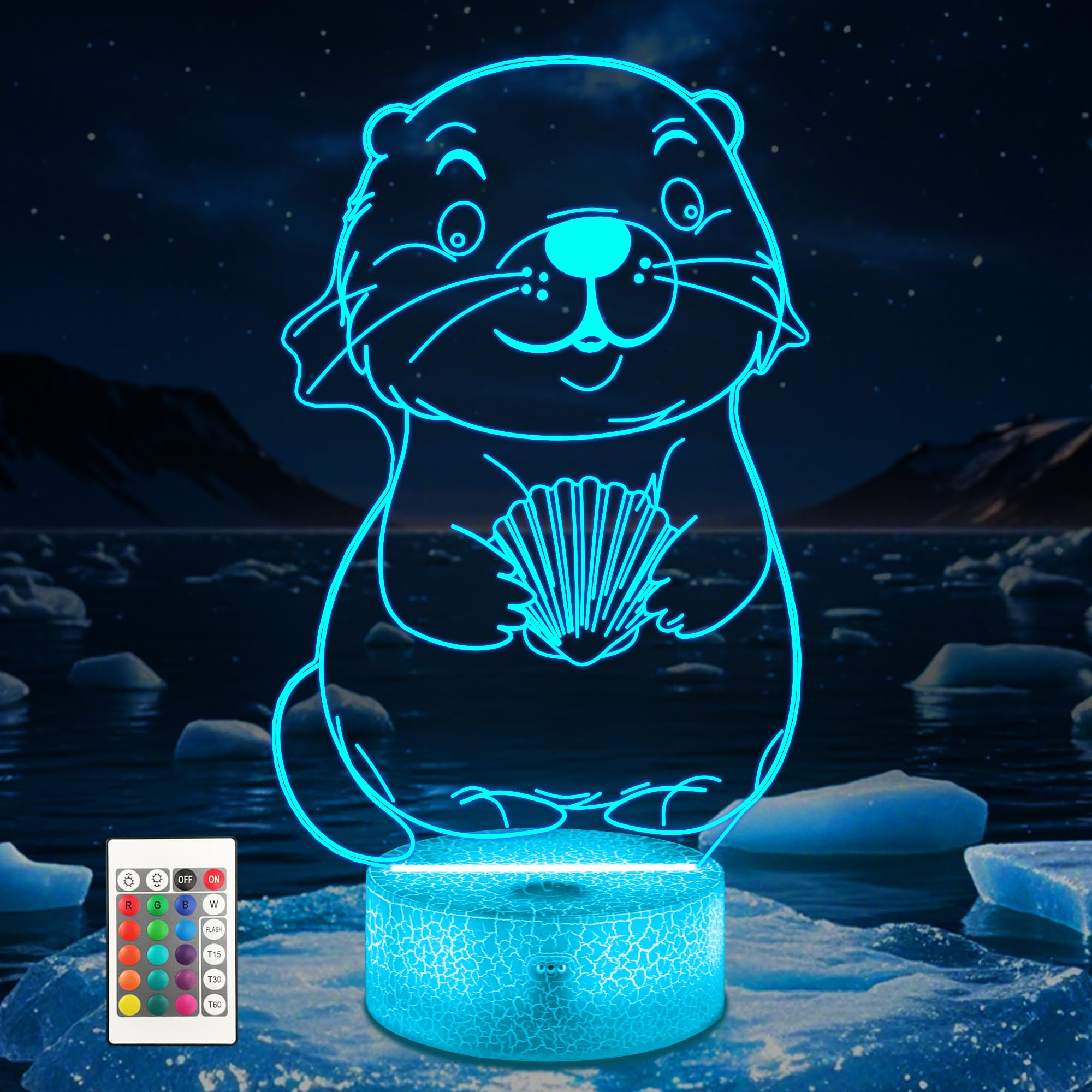 Ammonite Otter Lamp for Kids, 3D Otter Night Light Toy,16 Colors with Remote Control Kids Room Decor As Christmas Birthday Gifts