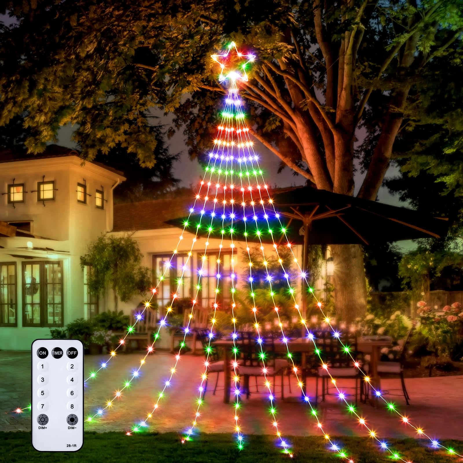 Christmas Decorations Star String Lights - 660 LED 24ft 9 Strands Waterfall Tree Lights with Topper Star, 8 Lighting Modes Multi