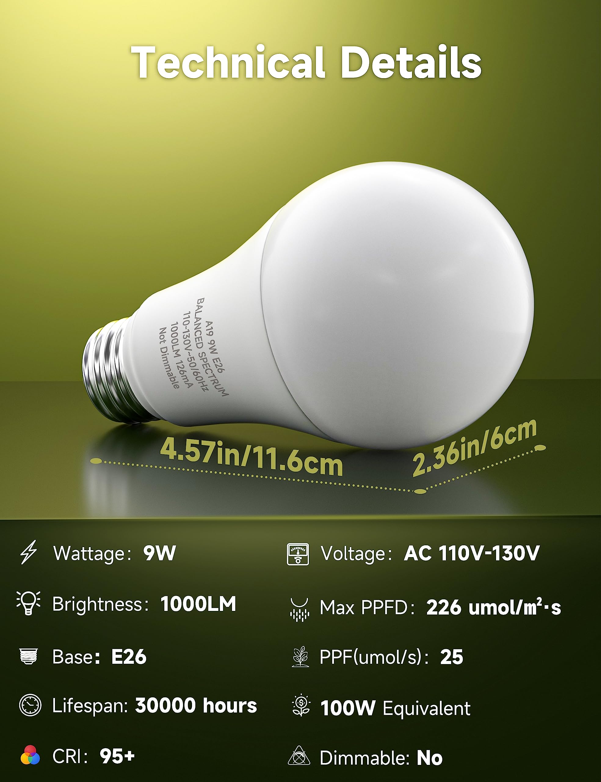 Unilampro Grow Light Bulbs, Full Spectrum Light Bulb, A19 Grow Light Bulb, Plant Grow Light Bulbs E26 Base, 9W Plant Light Bulbs 100W Equivalent, Grow Bulb For Indoor Plants, Greenhouse, 3 Pack