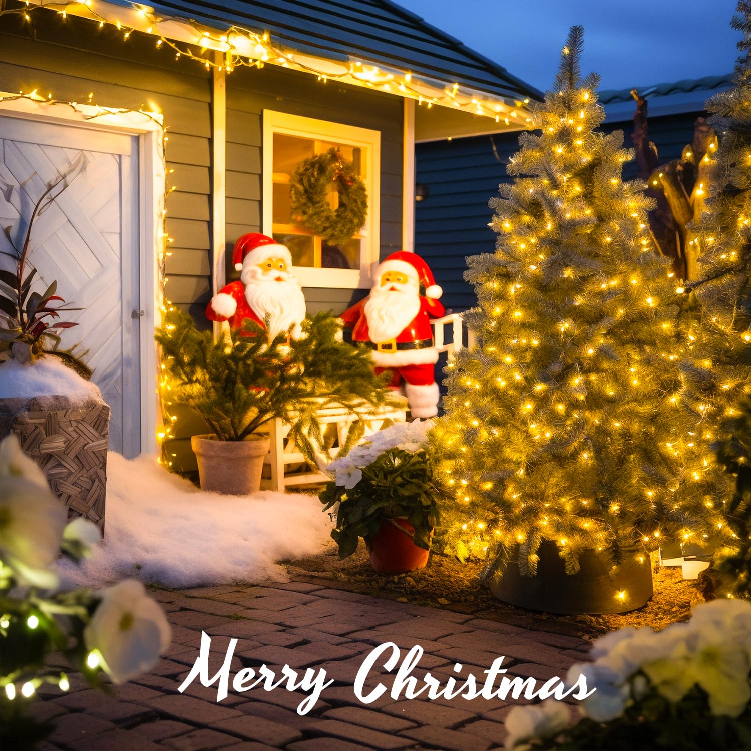 Jmexsuss 163Ft 500 Led Warm White Christmas Lights Outdoor, Plug-In Outdoor String Lights With Remote Control, Clear Wire 8 Mode