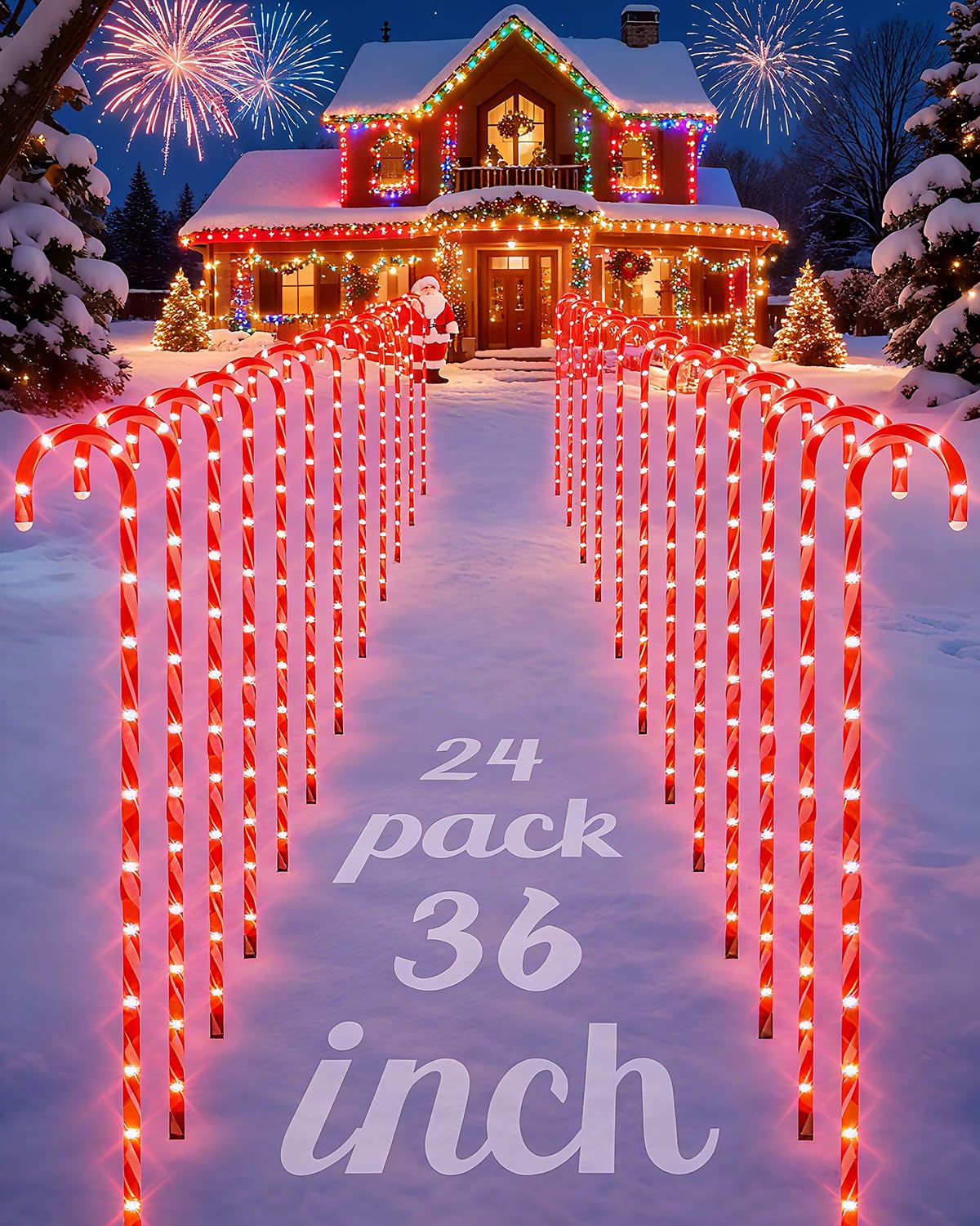 COOLWUFAN 36 Candy Cane Christmas Decorations  24 Pack Giant Candy Cane Lights  Outdoor Pathway Markers Lights for Xmas Holiday Walkway Patio Garden Yard Lawn