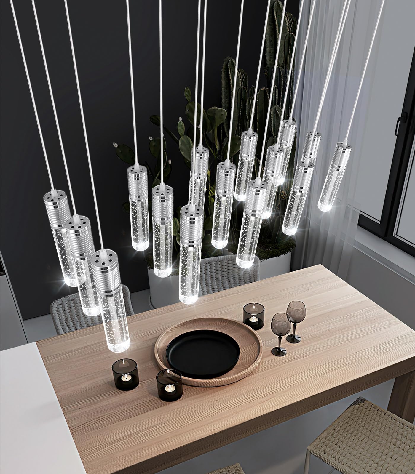 Dolria 15-Lights Modern Crystal Chandelier Led Pendant Lighting Fixture For Kitchen Island Light Fixtures For Dining Room Hallway Foyer