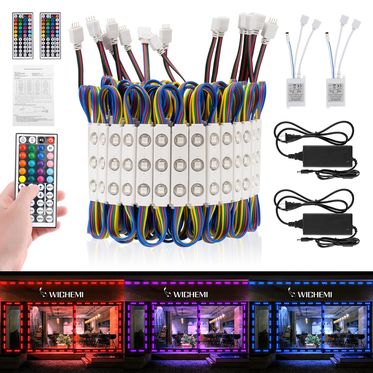 WICHEMI 80FT LED Lights for Store Front Window LED Lights for Business Commercial Storefront Lights 160PCS LED Module for Signs 3 LED 5050 SMD RGB Waterproof Band Lights for Store Advertising Decor