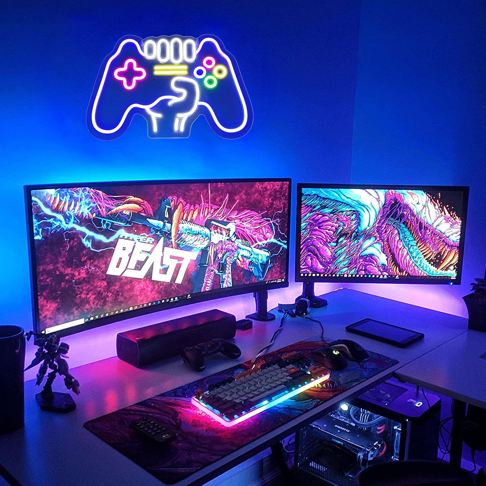 HancraStore Gamer Neon Sign - Controller Shape, Dimmable Wall Decor - Silicone, Gamer Neon Sign, Model HancraStore-117