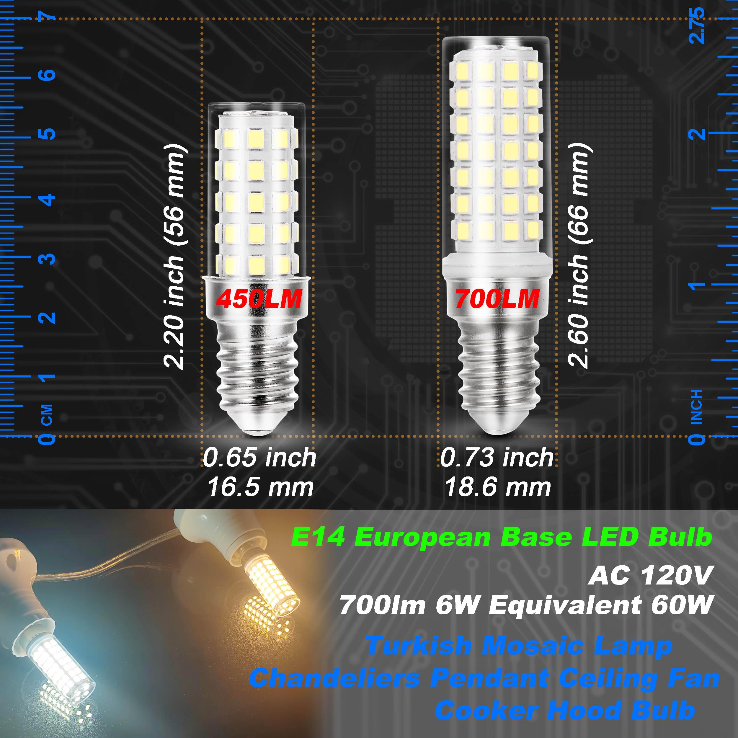 Hylroe E14 LED Bulb 6W Daylight White 6000K 700lm for Persian Lamps & Chandeliers, 3 Pack
