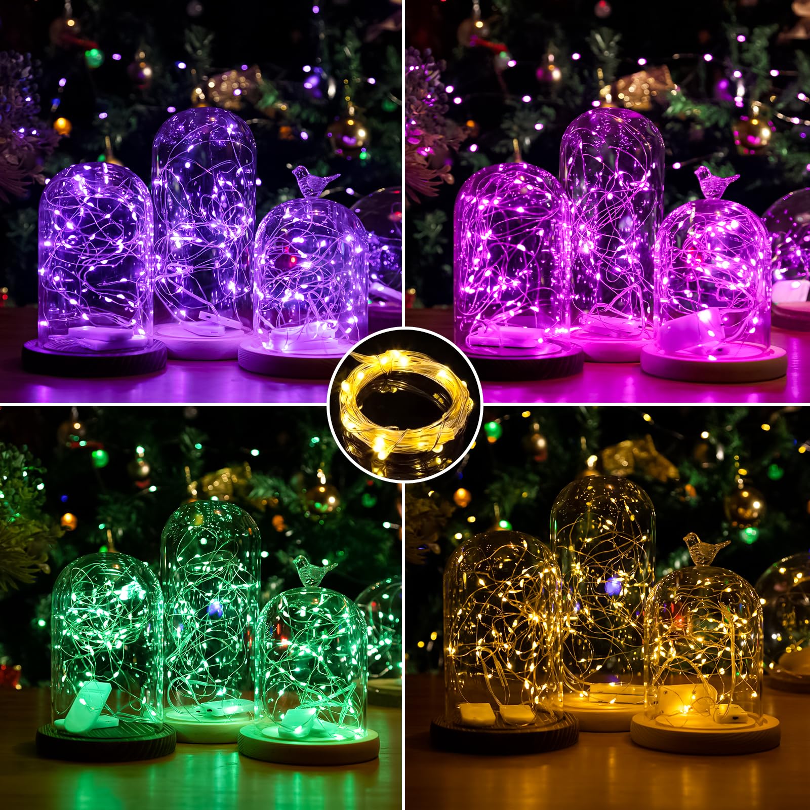 SINAMER 6 Pack Fairy Lights Battery Operated Lights, 7ft 20 Led Multicolor Mini String Lights, Waterproof Silver Wire Starry for