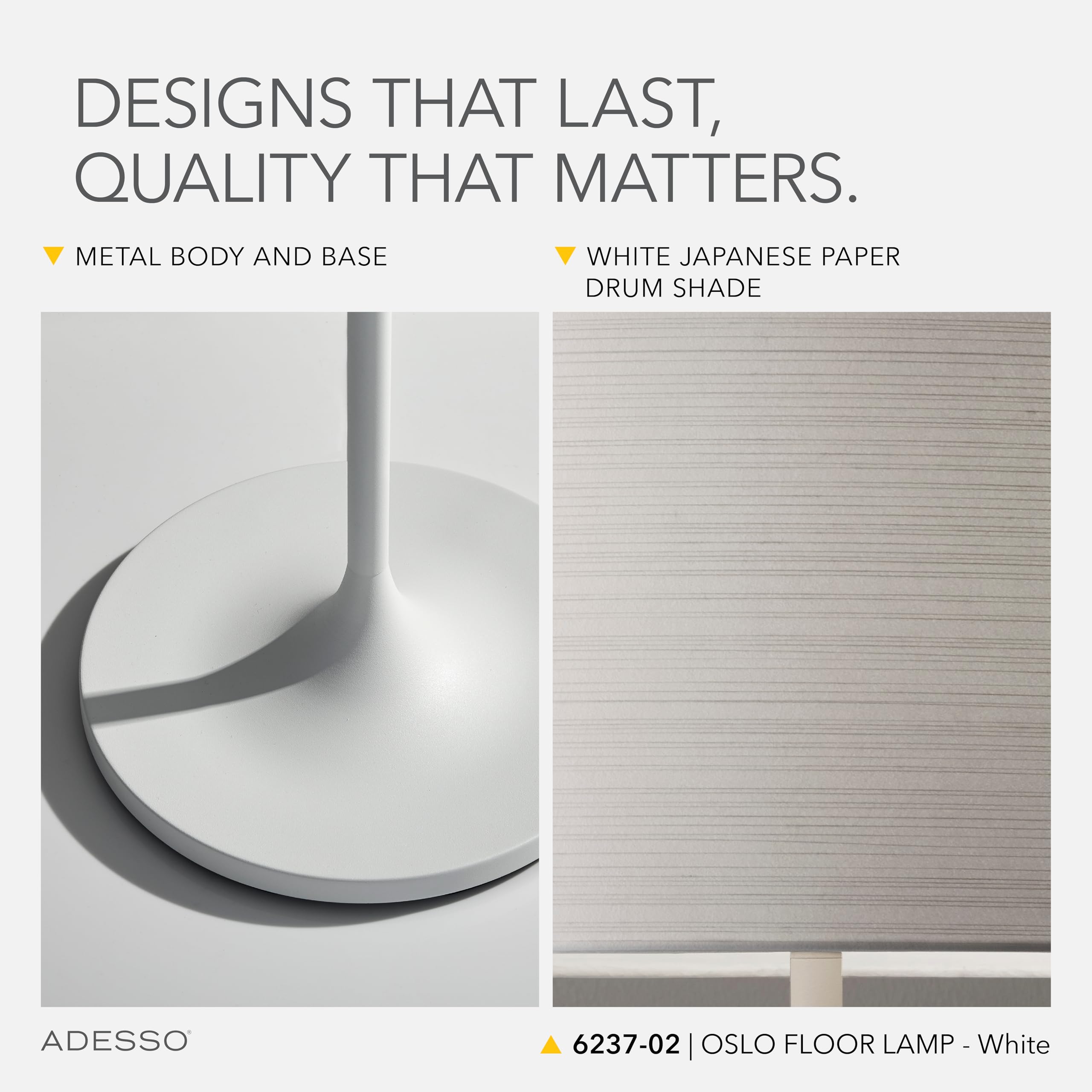 Adesso Floor Lamp - Scratch Proof, Corrosion Resistant, Matte White, Model 6237-02, Ideal for Bedroom and Living Room Decor