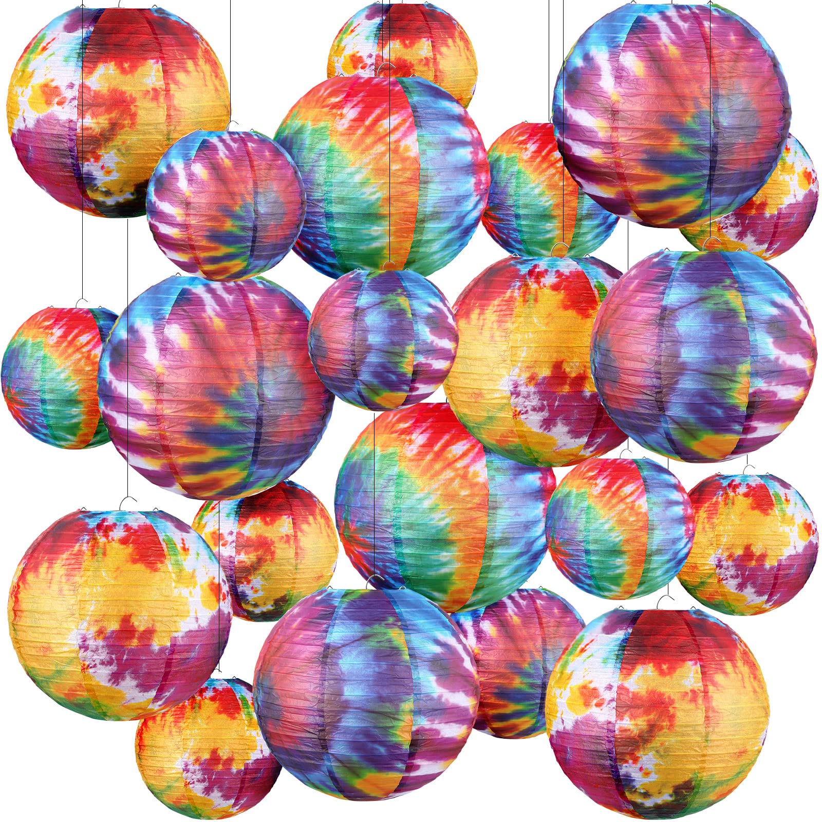 20 Pcs Tie Dyed Groovy Paper Lanterns Chinese Japanese Lanterns Groovy Party Decorations Tie Dye Party Supplies Classroom Hangin