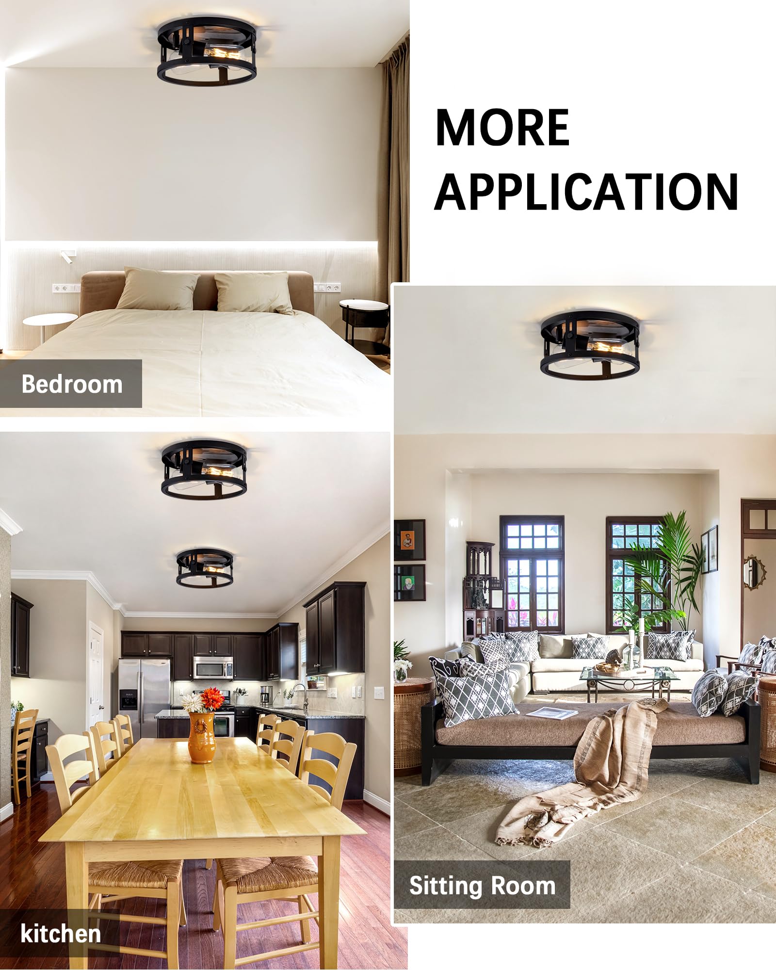 Foitton 2 Pack Black Metal Cage Ceiling Light Fixtures For Hallway, Kitchen, Bedroom