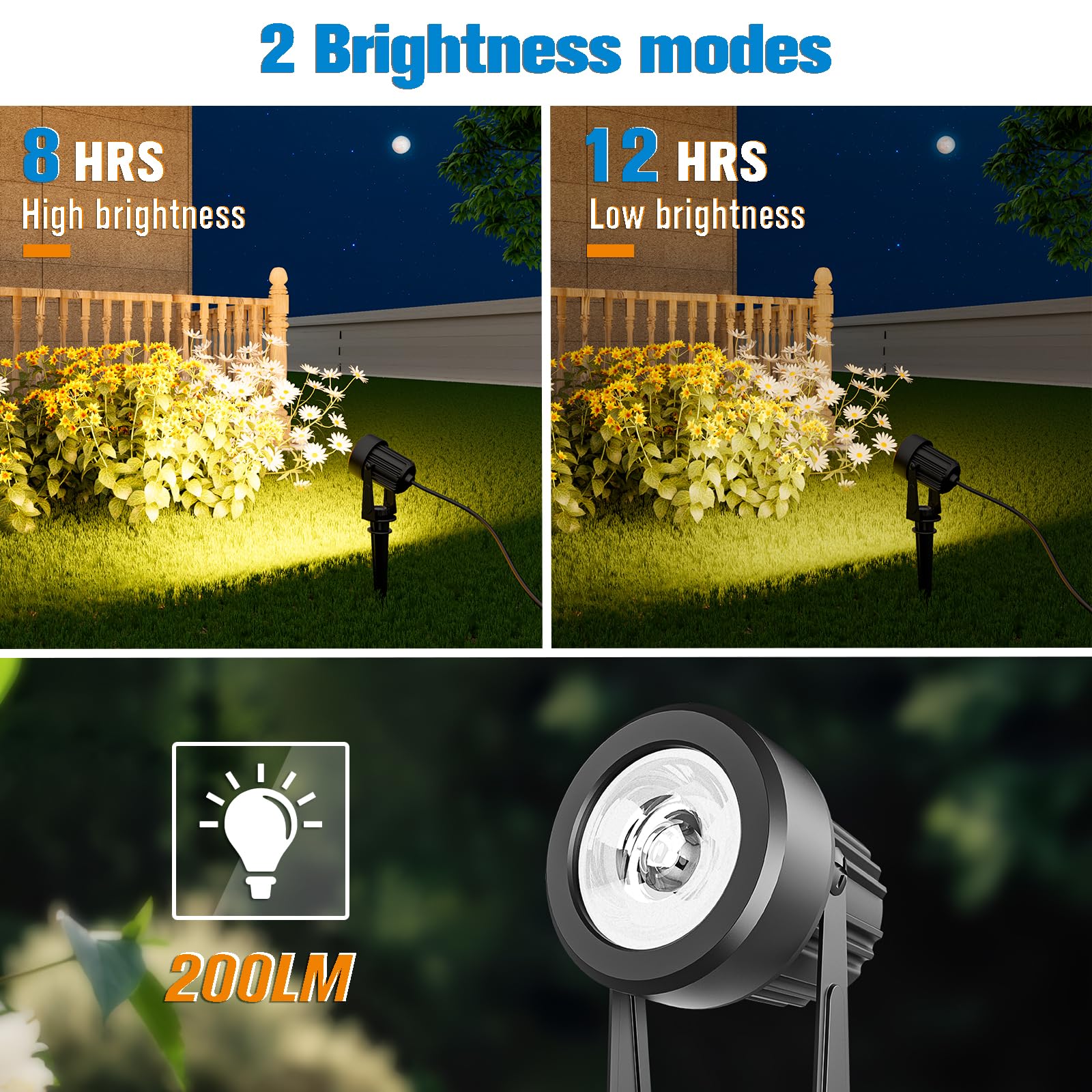 APONUO Solar Spot Lights - 4-in-1 Outdoor Uplights, IP65 Waterproof, Warm White, 9.8ft Cable, Model 18144BDR