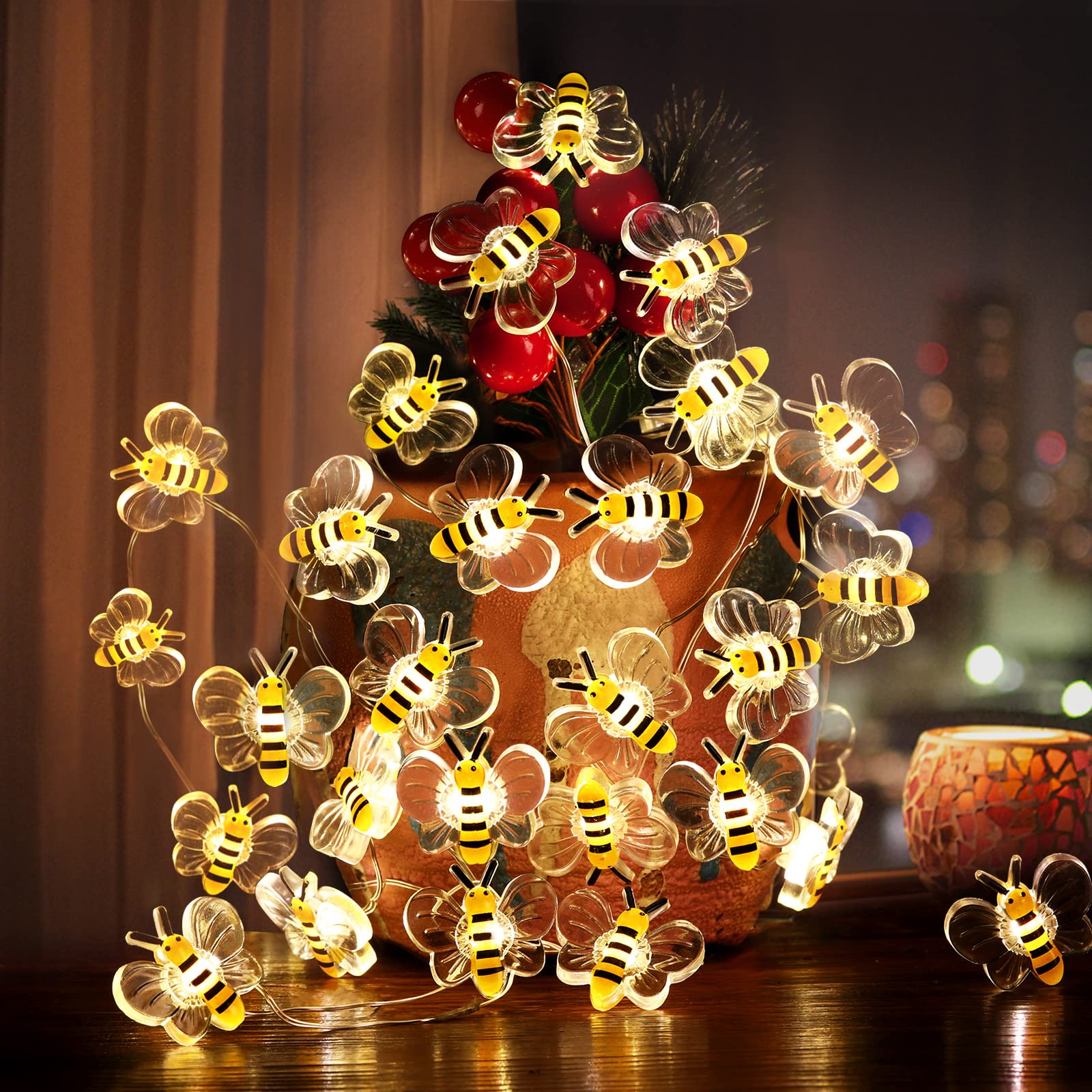 Coquimbo 10Ft Bee String Lights, 30 Led Fairy Lights, Battery Operated, Perfect For Decor