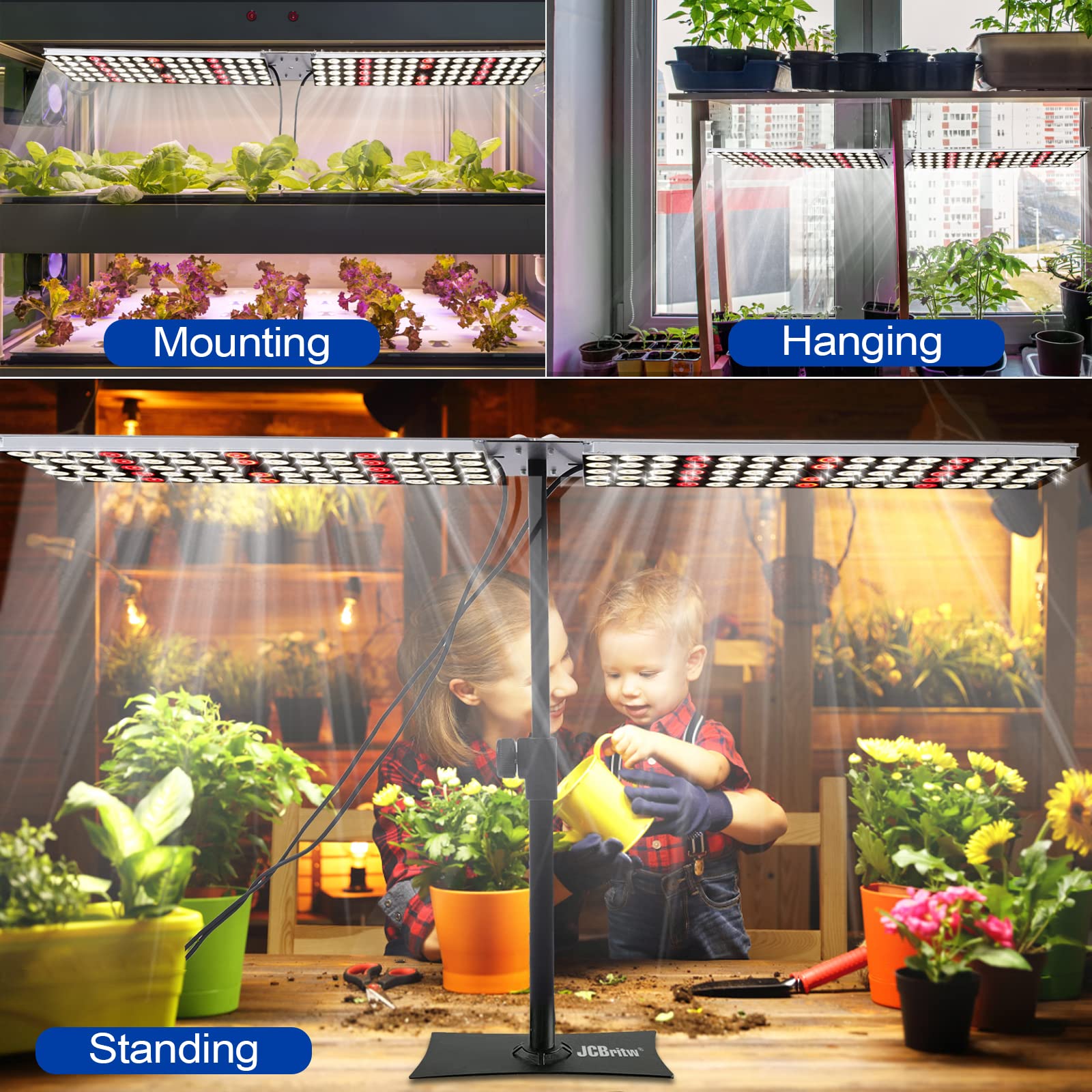 JCBritw 100W LED Grow Light Panel - Adjustable Indoor Plant Light, White, Model ASP150WHSTD-C2 for Seed Starting & Flowering