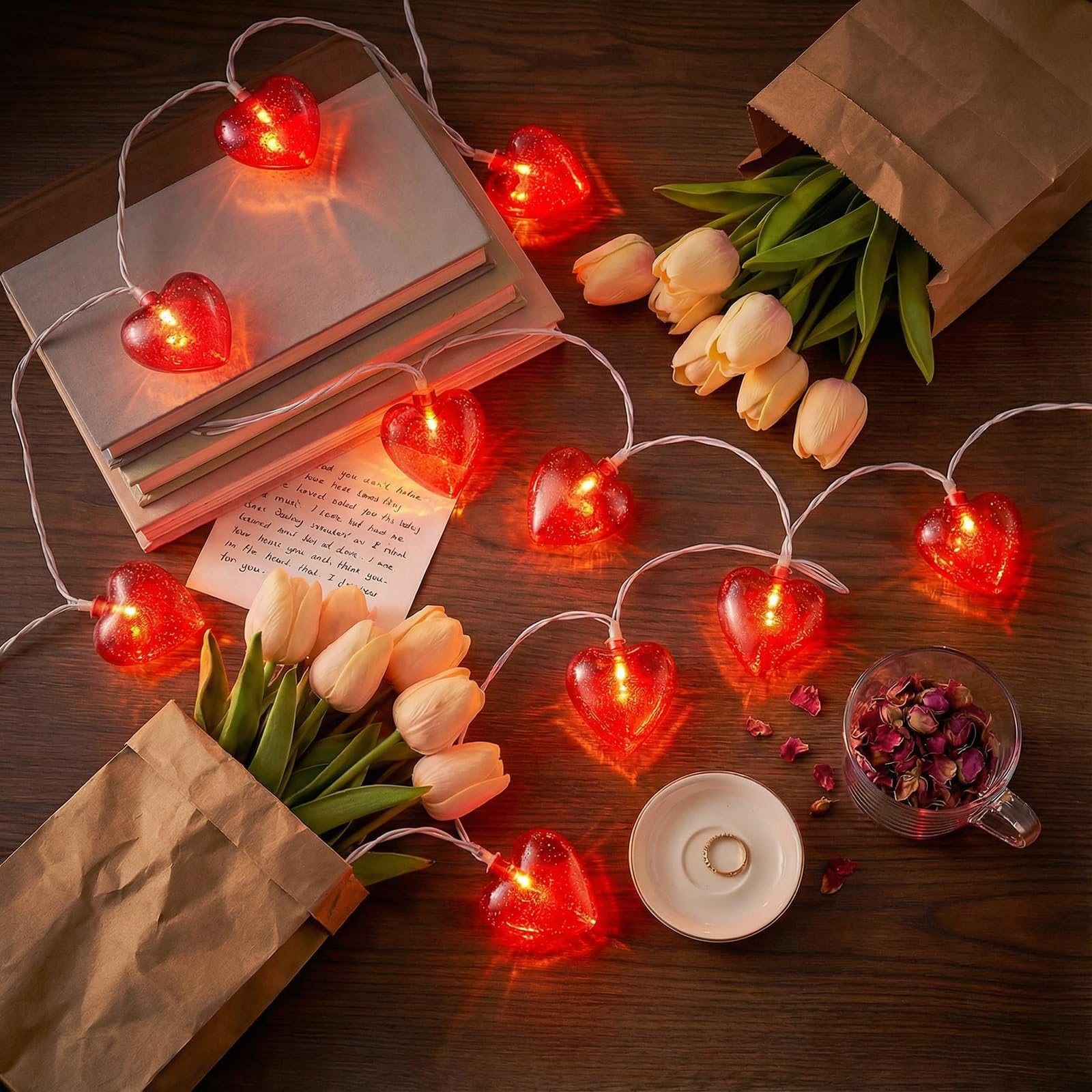 Konictom 8.5Ft Valentines Day Lights Heart Lights String with 10 Pack Shiny Glitter Red 3D Heart Lights Plug in Valentine Light for Indoor Outdoor Valentines Day Party Wedding Anniversary Decor