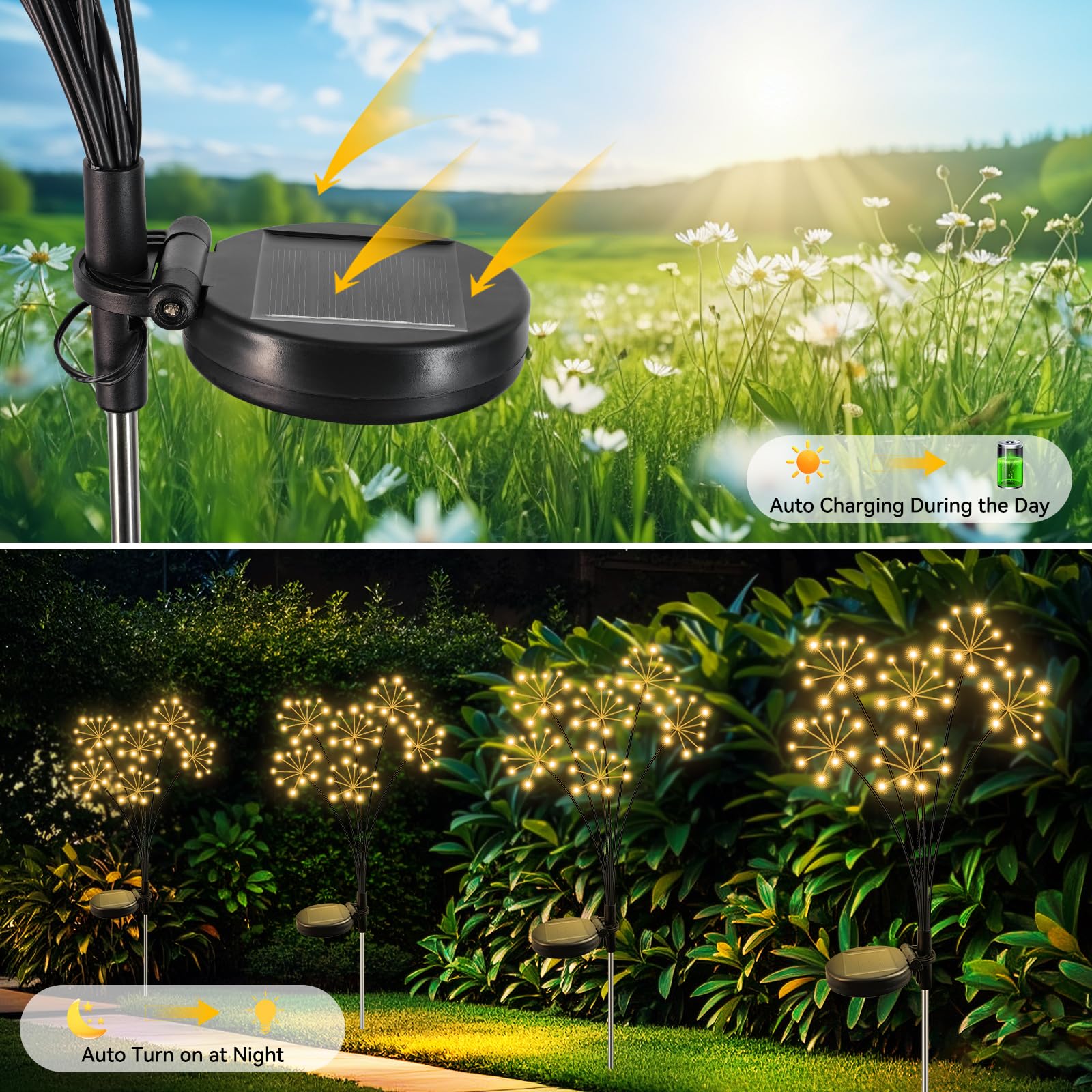 Solar Garden Lights 4 Pack Waterproof Swaying Starburst Light Solar Outdoor Lights For Yard Patio Walkway Pathway Party Wedding Decoration  Unique Gifts For Women  Warm White