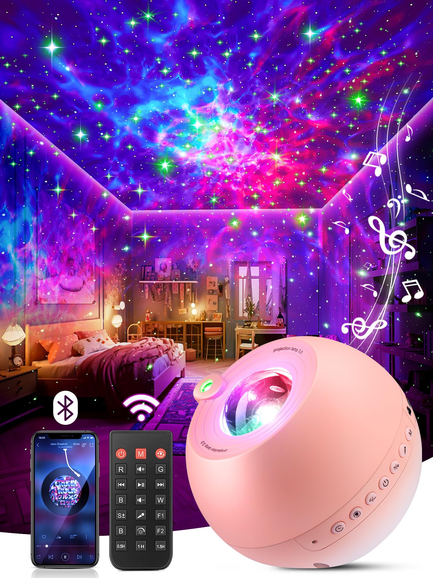Galaxy Projector for Bedroom, 15 Colors Star Projector Galaxy Light Projector for Bedroom Night Light Projector,15 White Noises 
